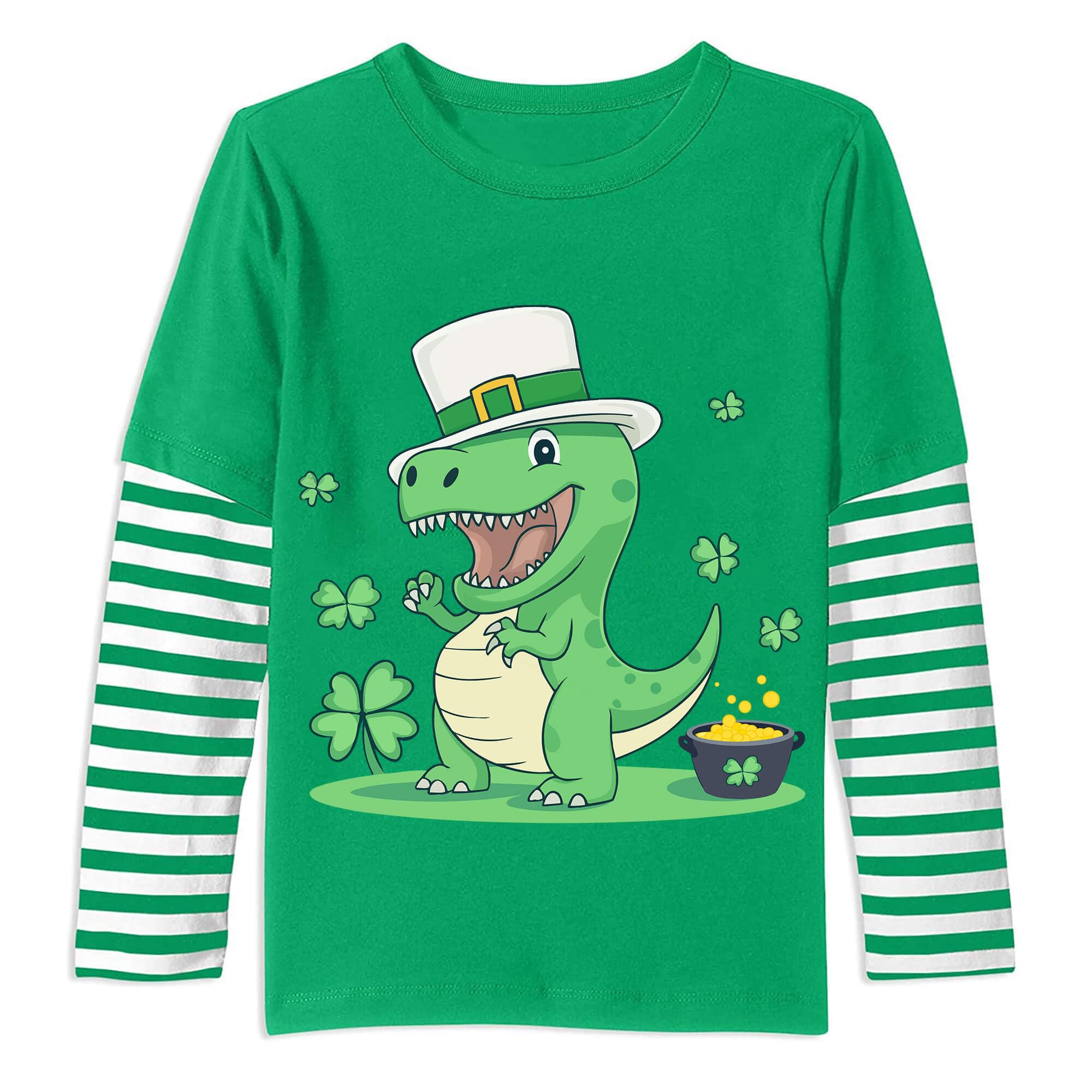 Toddler Boys St Patricks Day Shirts Long Sleeve T-Shirt Baby Lucky Clover Shamrock Rex Cotton Tee Green Stripe Irish Saint Tops for Kids 3T