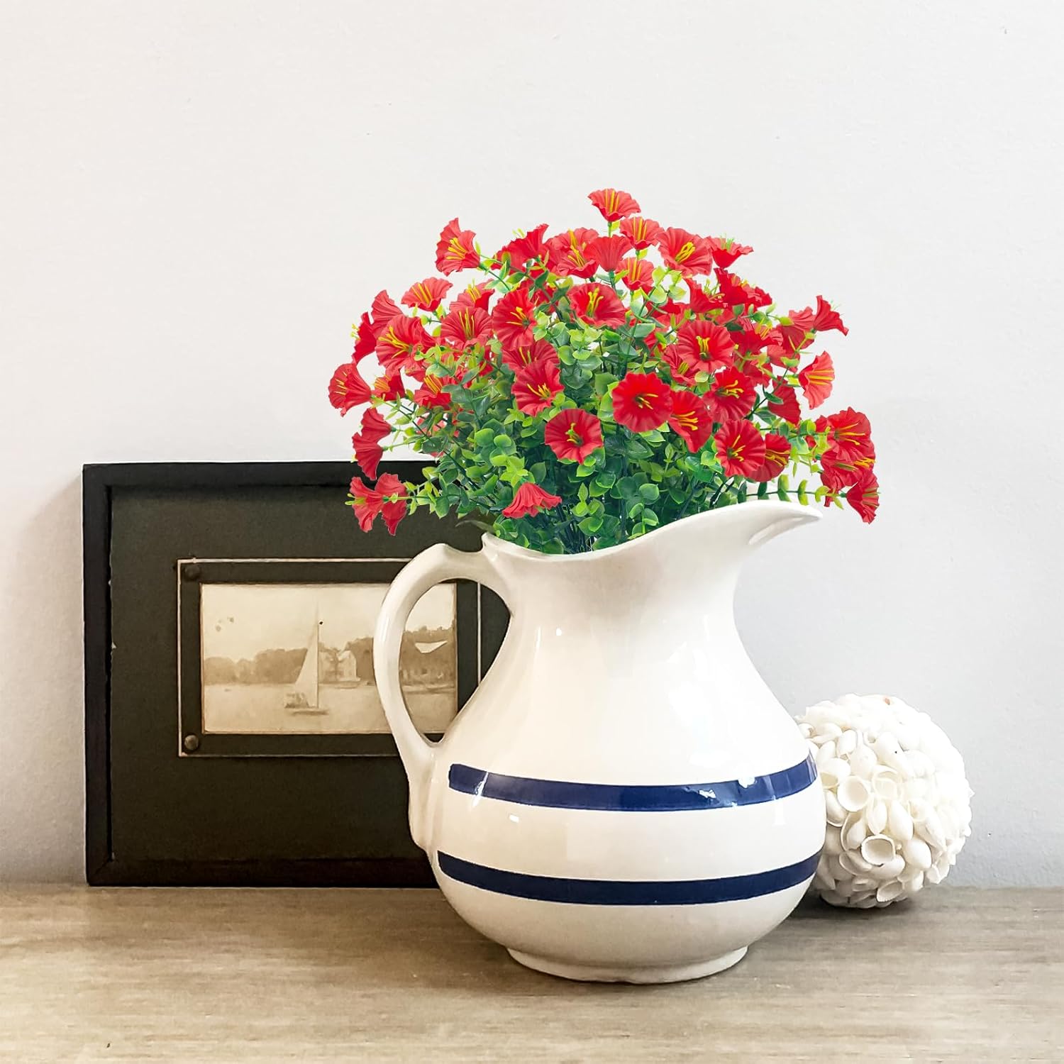 Artificial Flowers for Outdoors,20 Bundles UV Resistant Fake Flowers Outside Faux Plastic Flowers for Outdoor Garden,Porch,Patio Décor(Red)