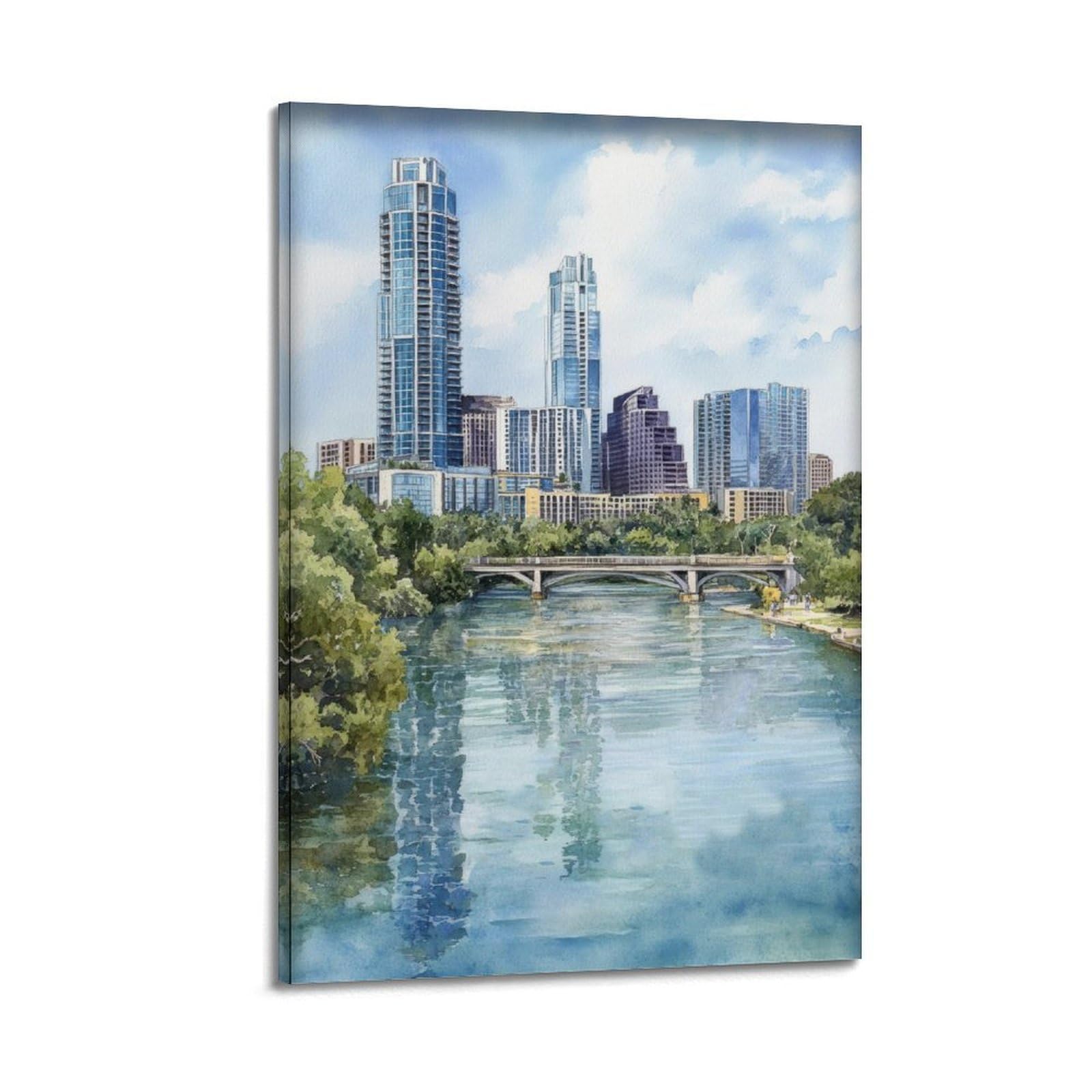 xiaoxiaoshen Austin Texas Skyline Scenic City Canvas Poster Wall Art Prints Room Aesthetic Murals Bedroom And Living Decorations 24x36inch(60x90cm)