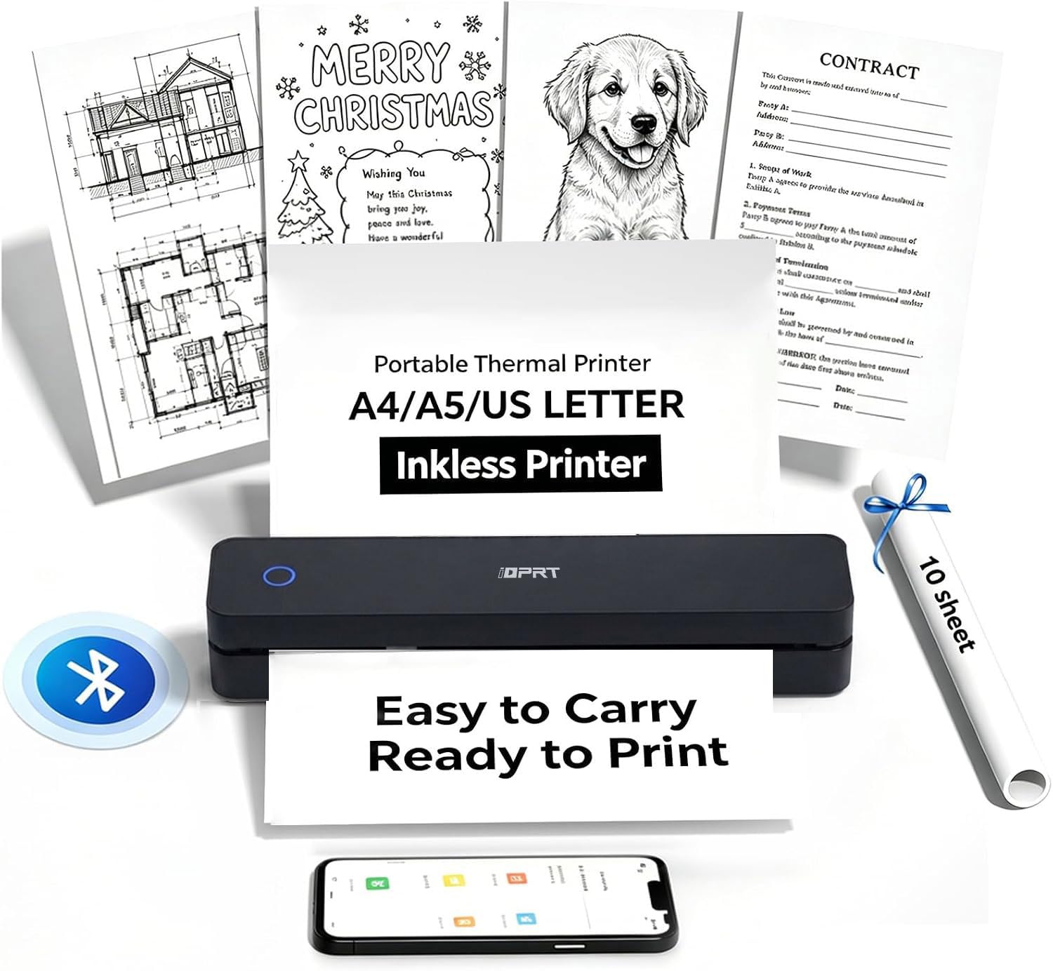 iDPRT MT610Pro Tragbarer Thermodrucker, Bluetooth Mobiler Drucker 203DPI