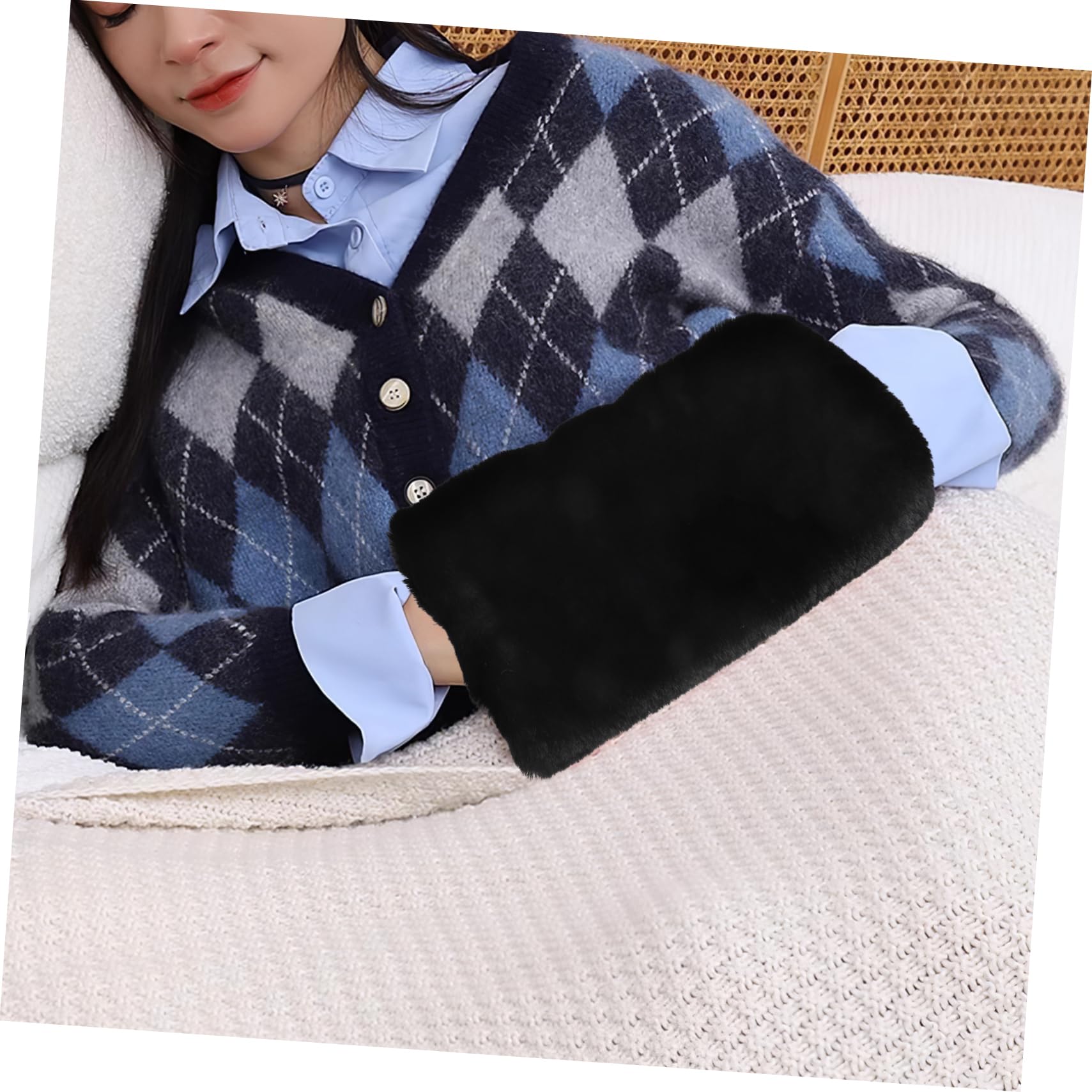 BESTonZON Manguito Felpa Cálida De Invierno Guantes Pelo para Accesorio Conduciendo De Punto Bolsa Térmico Ligero Las Manos Más Cálido Calienta Conejo Lana Chicas Negro Felpa Corta