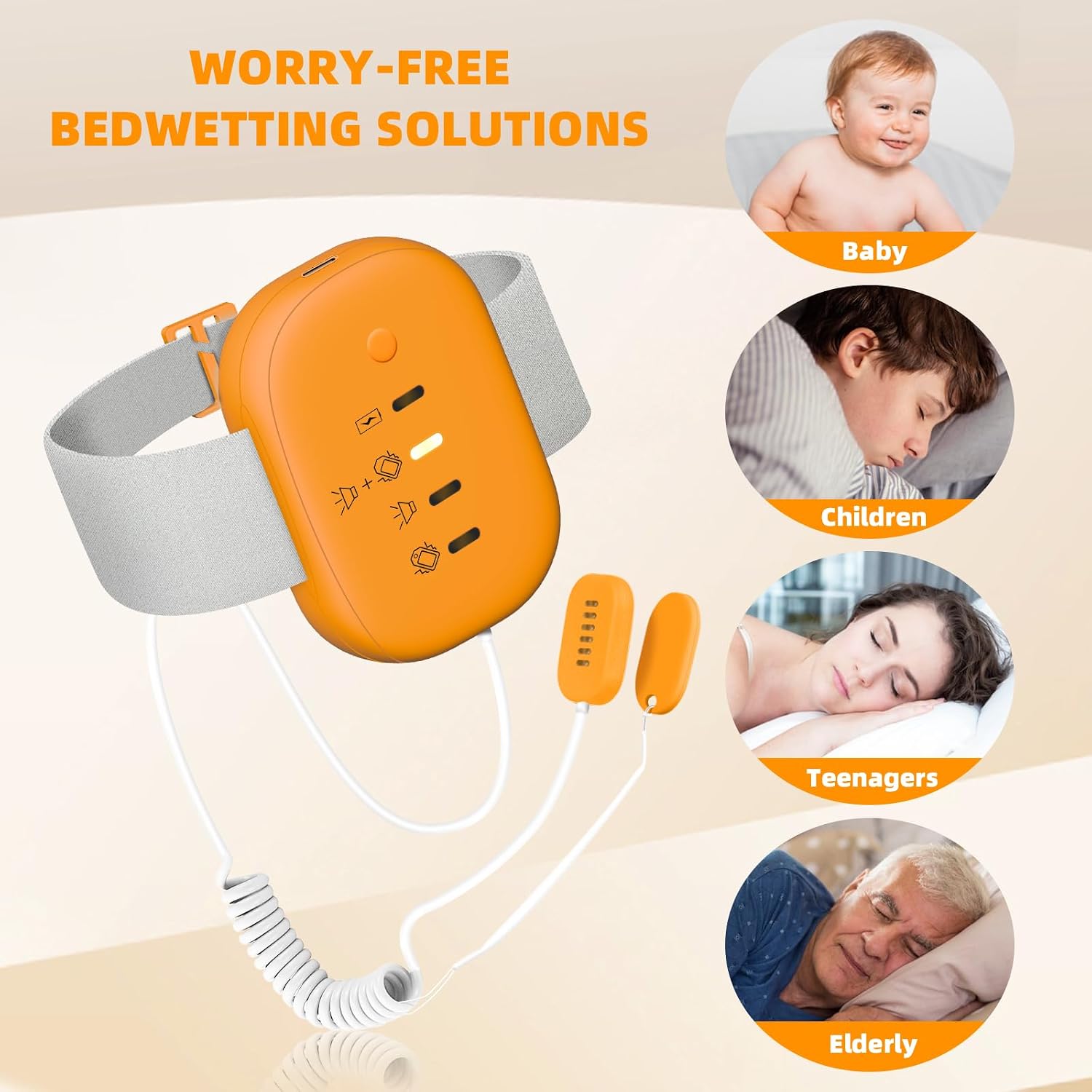 Bed Wetting Alarm for Boys and Girls: USB Rechargeable, 3 Reminder Modes, Bedwetting Alarms with High Sensitivity Sensor, Loud Sound and Strong Vibration, Proven Solution for Bedwetters (Orange)