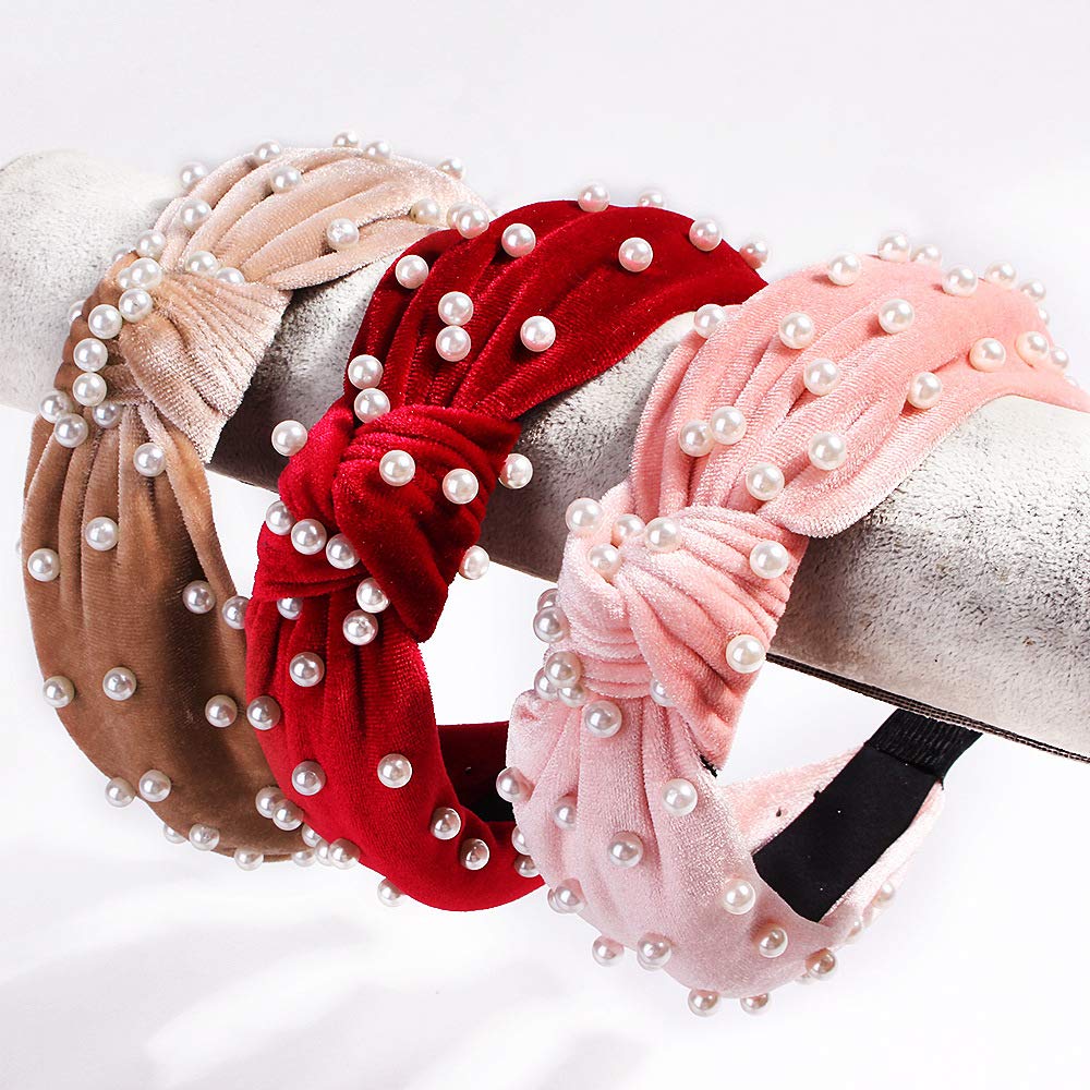 Cerchietto per capelli da donna, con perle di velluto, splendida fascia per capelli in stile retrò, ampia fascia per capelli, per donne e ragazze, colore rosso Cerchietto per capelli da donna, con perle di velluto, splendida fascia per capelli in stile retrò, ampia fascia per capelli, per donne e ragazze, colore rosso