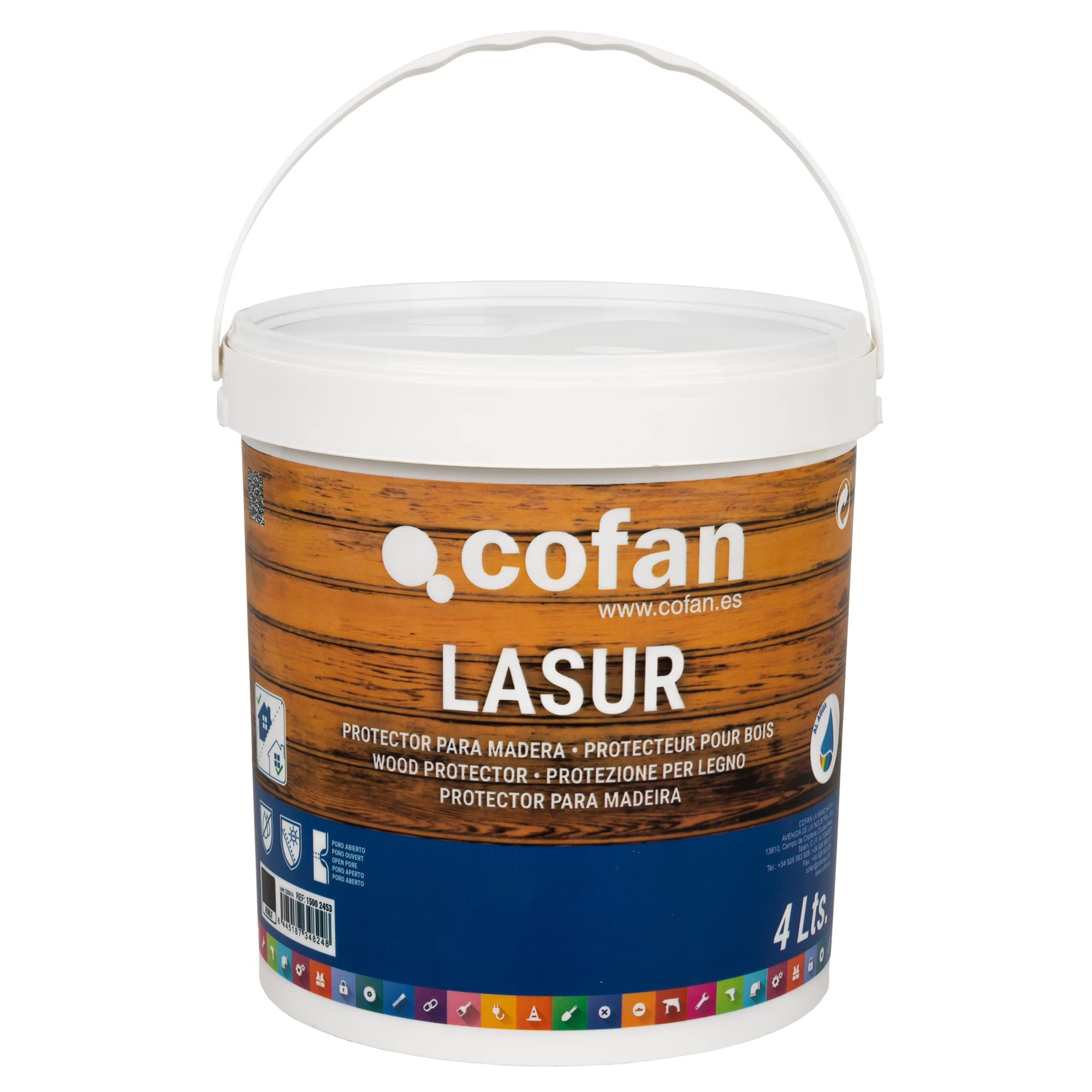 Cofan Lasur Protector al Agua para Madera | Color Roble con acabado Mate | Bote de 4 litros