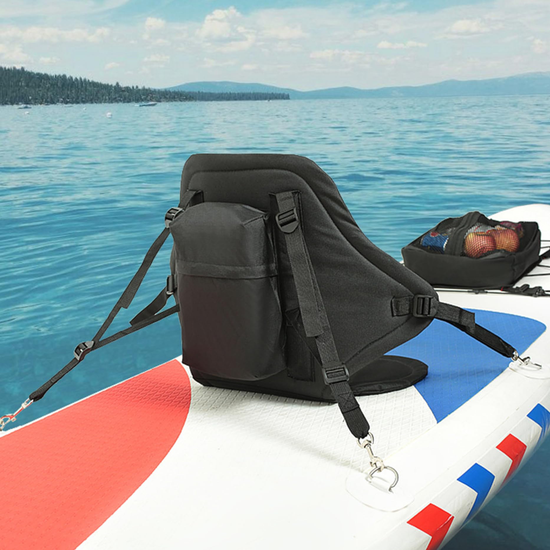 Kajaksitz mit Rückenlehne, verstellbarer Nylon-Paddleboard-/Kanusitz mit Karabinerhaken und Aufbewahrungstasche, abnehmbares, wiederverwendbares Kajakzubehör, Kajaksitze mit Rückenlehne, Paddlebo