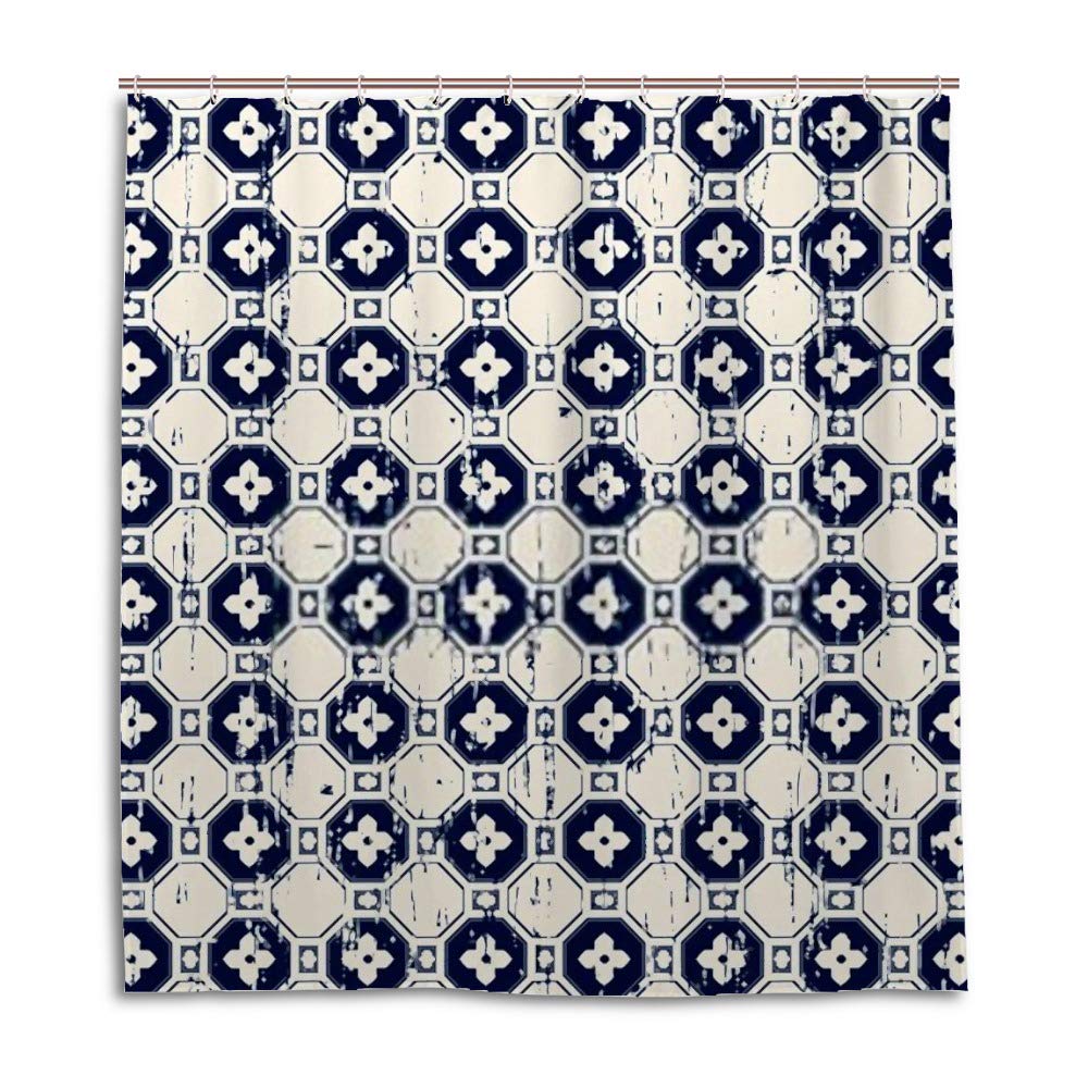 Rideau de douche lavable en machine imprimé polygone fleur rétro 72x72