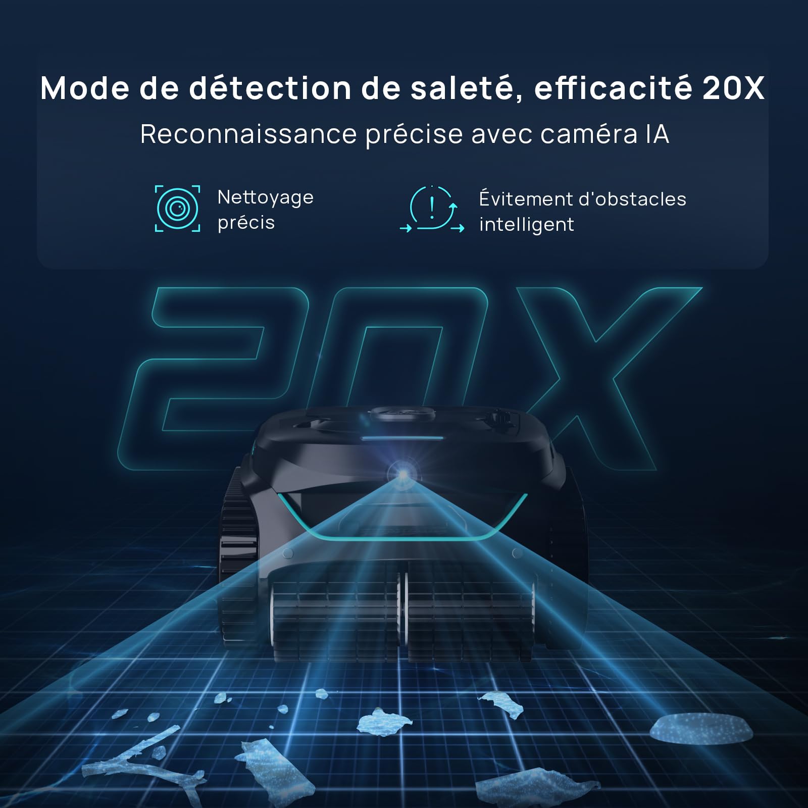 WYBOT (Nouveau Modèle) Robot Piscine sans Fil C2 Vision-A avec caméra IA, Filtration Ultra-Fine, Forte Aspiration, Nettoyage Fond/parois & Ligne d’Eau, Navigation Intelligente – NoirVertProfond