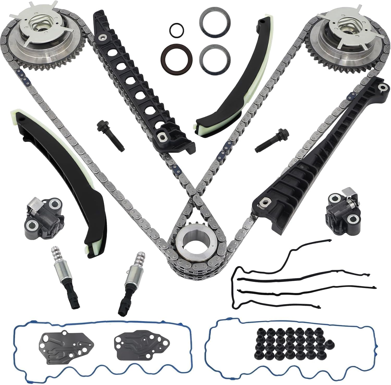 5.4 Timing Chain Kit Cam Phasers,VVT Valves,Tensioner for 2004-2009 Ford F150 2005-2010 Lincoln Navigator 5.4L 3V Triton Engine Timing Chain Set Replace#3R2Z-6A257-DA