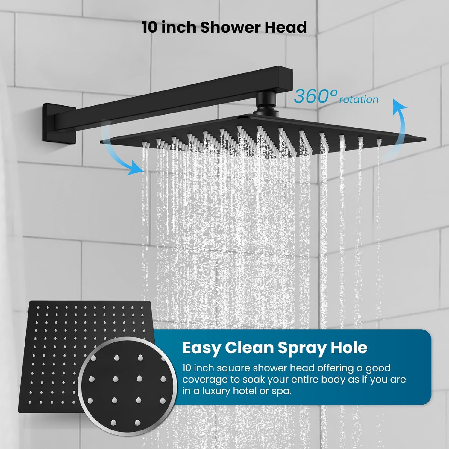 gotonovo Shower System with Tub Spout,Waterfall Tub Shower Faucet Set for Bathroom Head and Handle Set Wall Mounted 3 Function Rough-in Valve and Trim Included 10 inch Shower Head Matte Black - Image 3