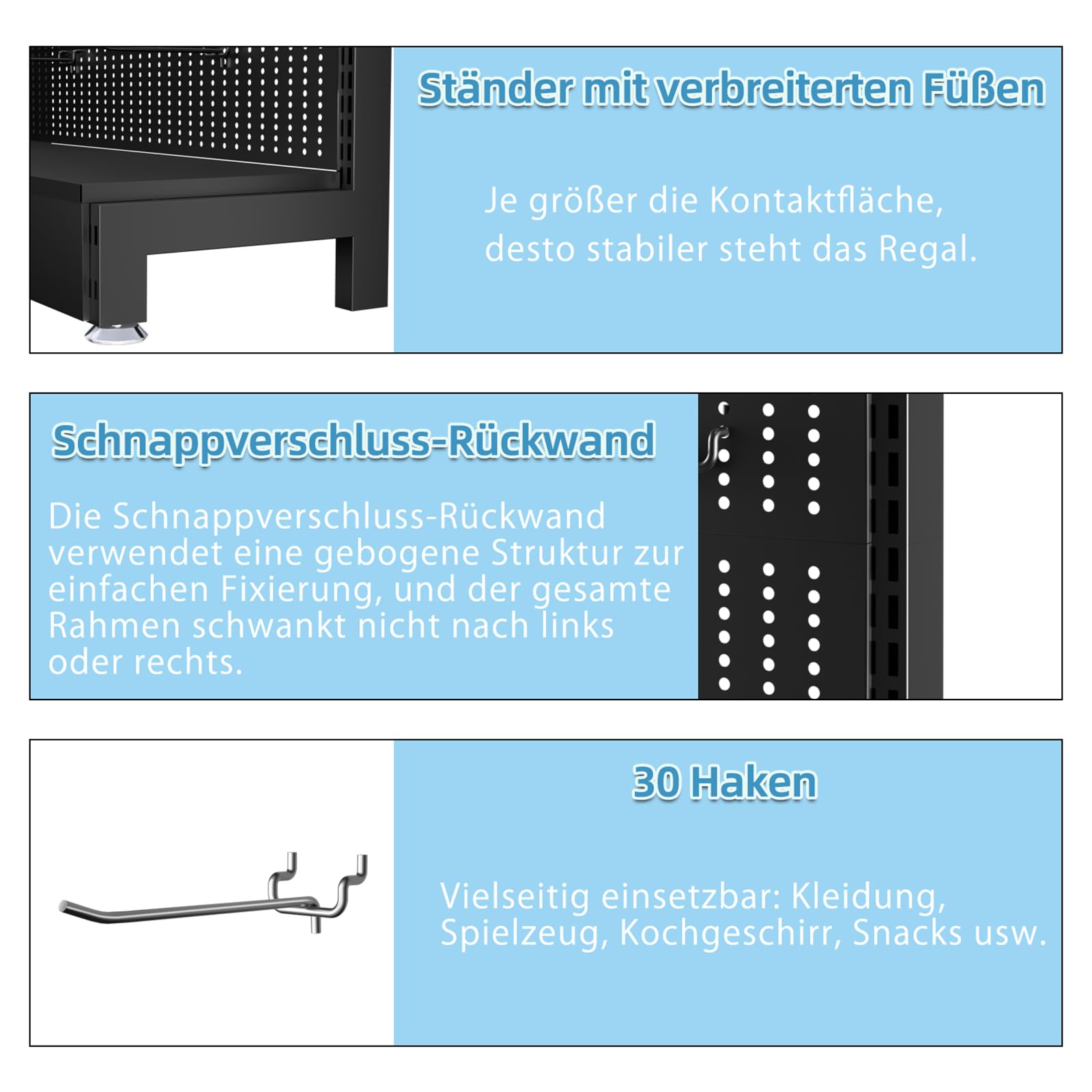 Pegboard-Ausstellungsständer mit 30 Haken, 218 x 93 x 35cm Metall-Pegboard-Organizer, Freistehendes Gondelregal für Einzelhandel, Heimwerker & Küche/Schwarz
