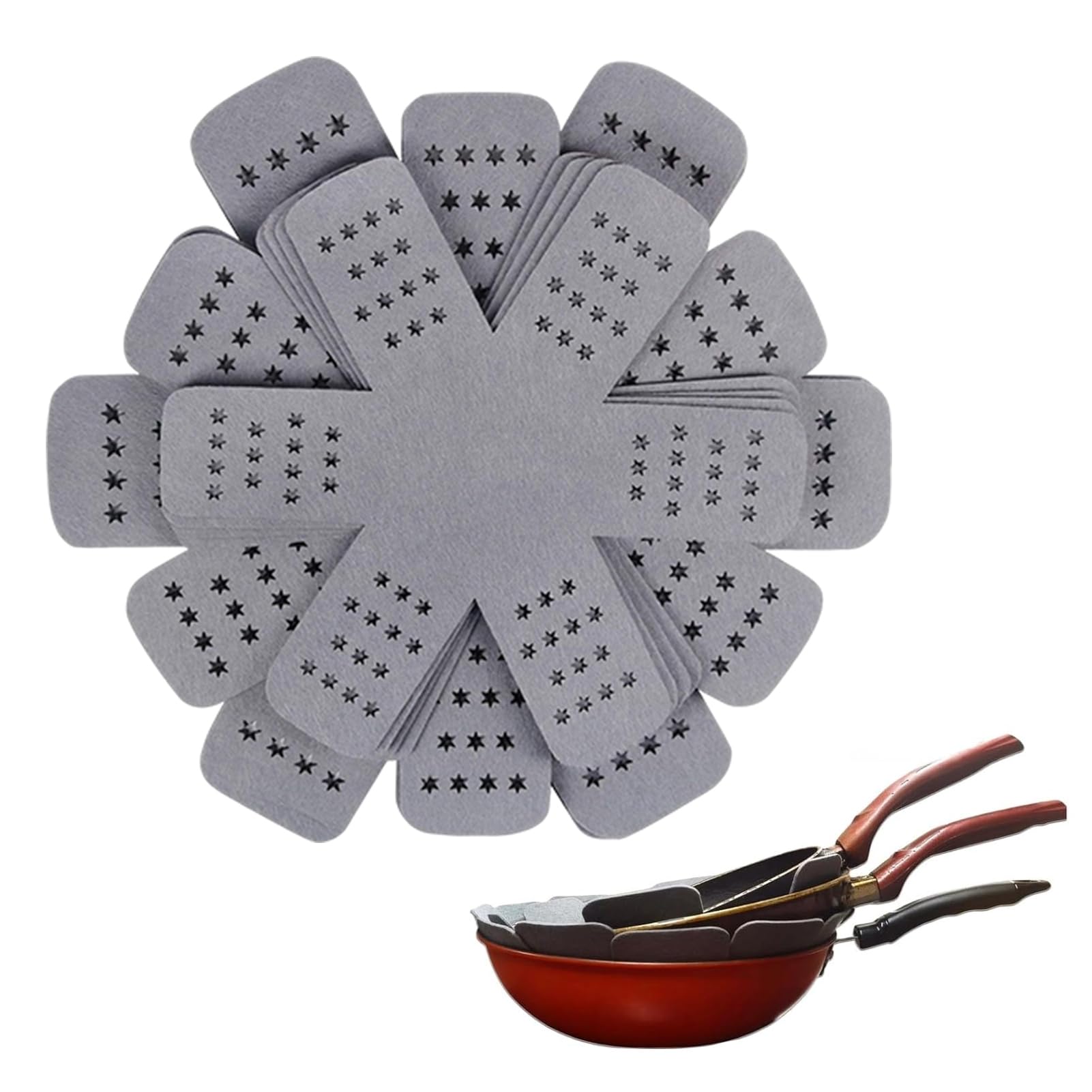 12Pcs Gray Pot And Pan Protectors Placemats Stacking Cookware Dividers Decorative Flower-Shaped Pallet Separators
