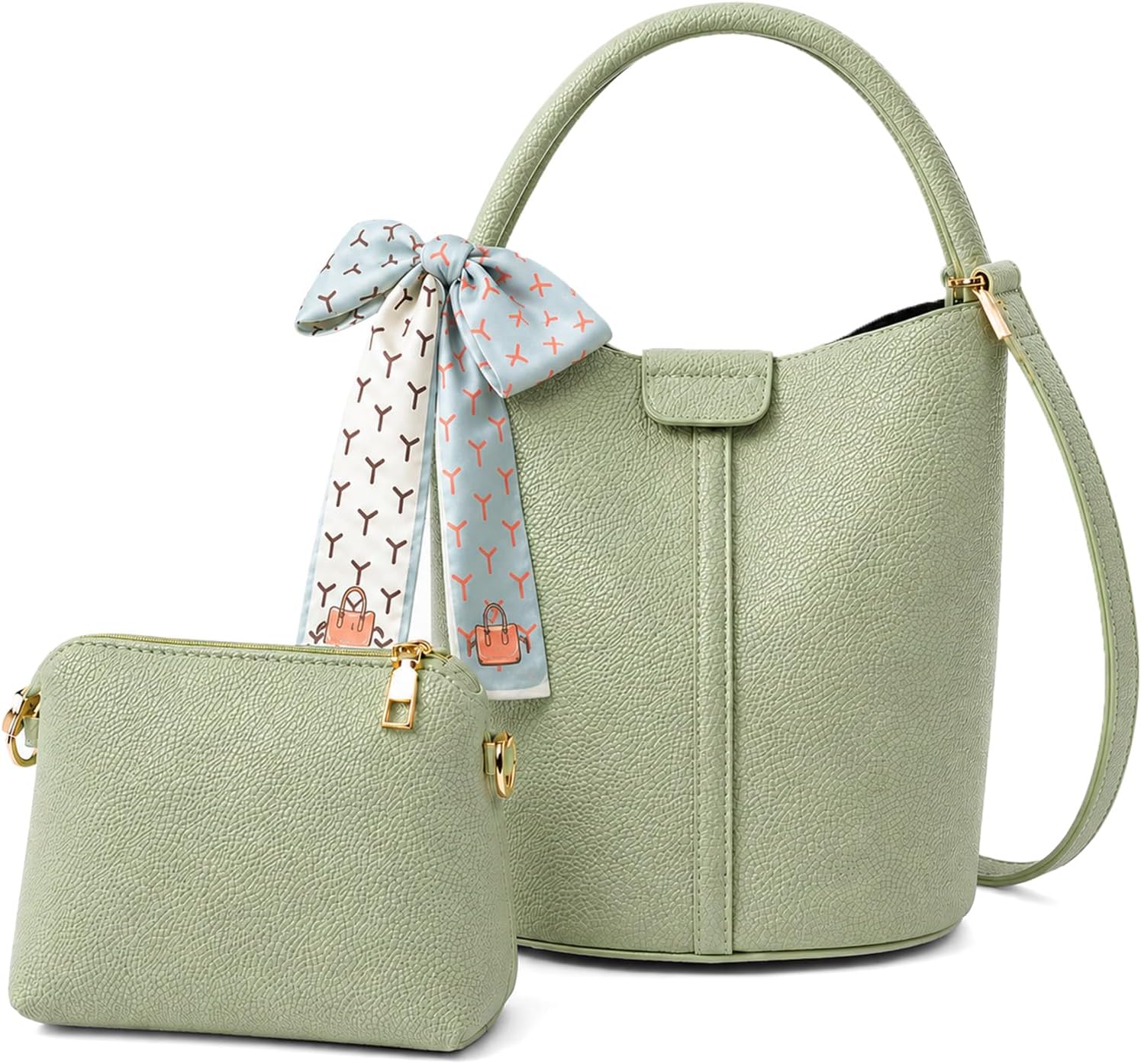 Vegan Leather Bucket Bag for Women Crossbody Bucket Purse with Removable Fashion Bucket Handbag