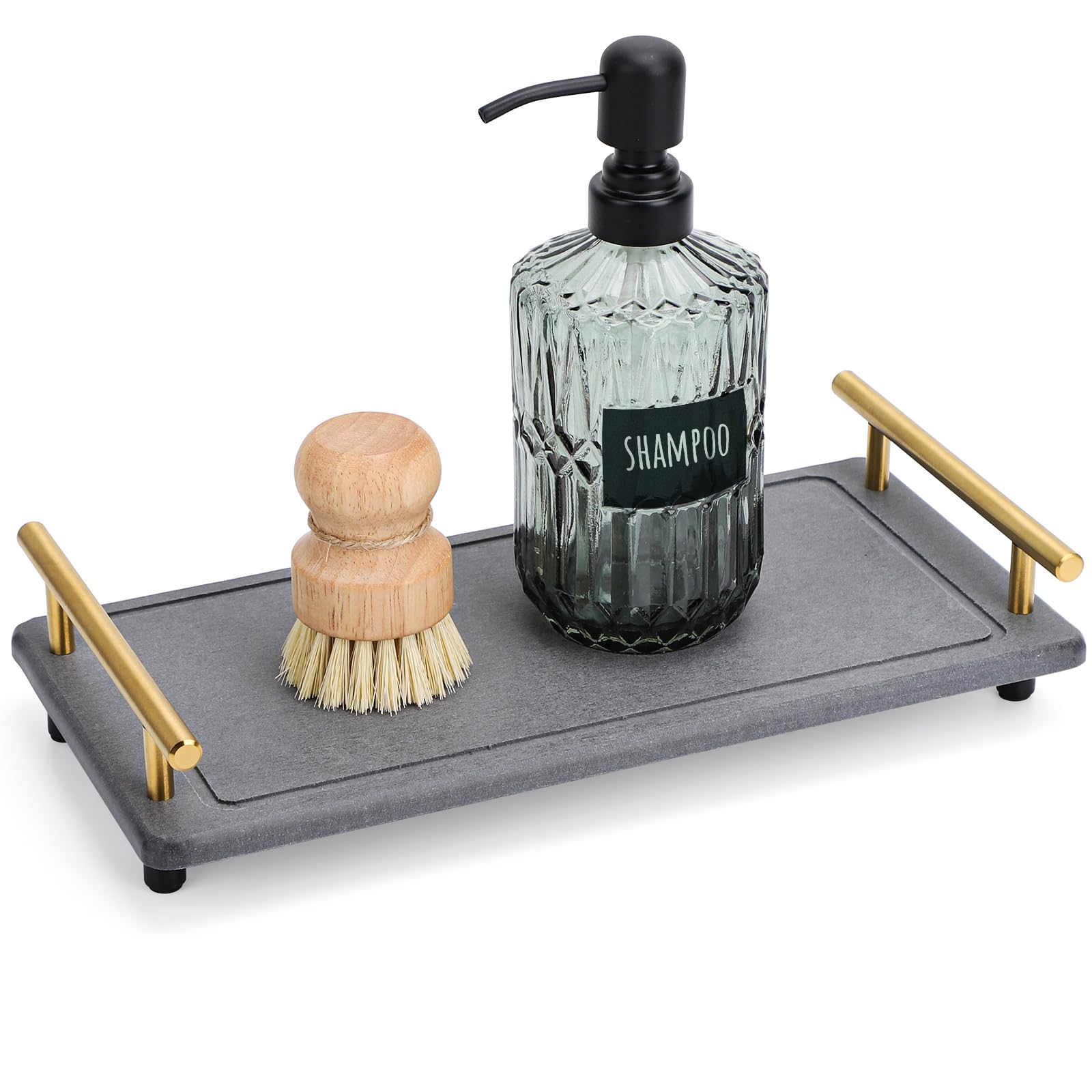 Segbeauty 12x6 Bathroom Counter Tray, Quick Dry Water Absorbing Stone Drying Tray with Handle, Fast Drying Diatomaceous Bathroom Tray Soap Dispenser Organizer Drying Stone Kitchen Bathroom Countertop