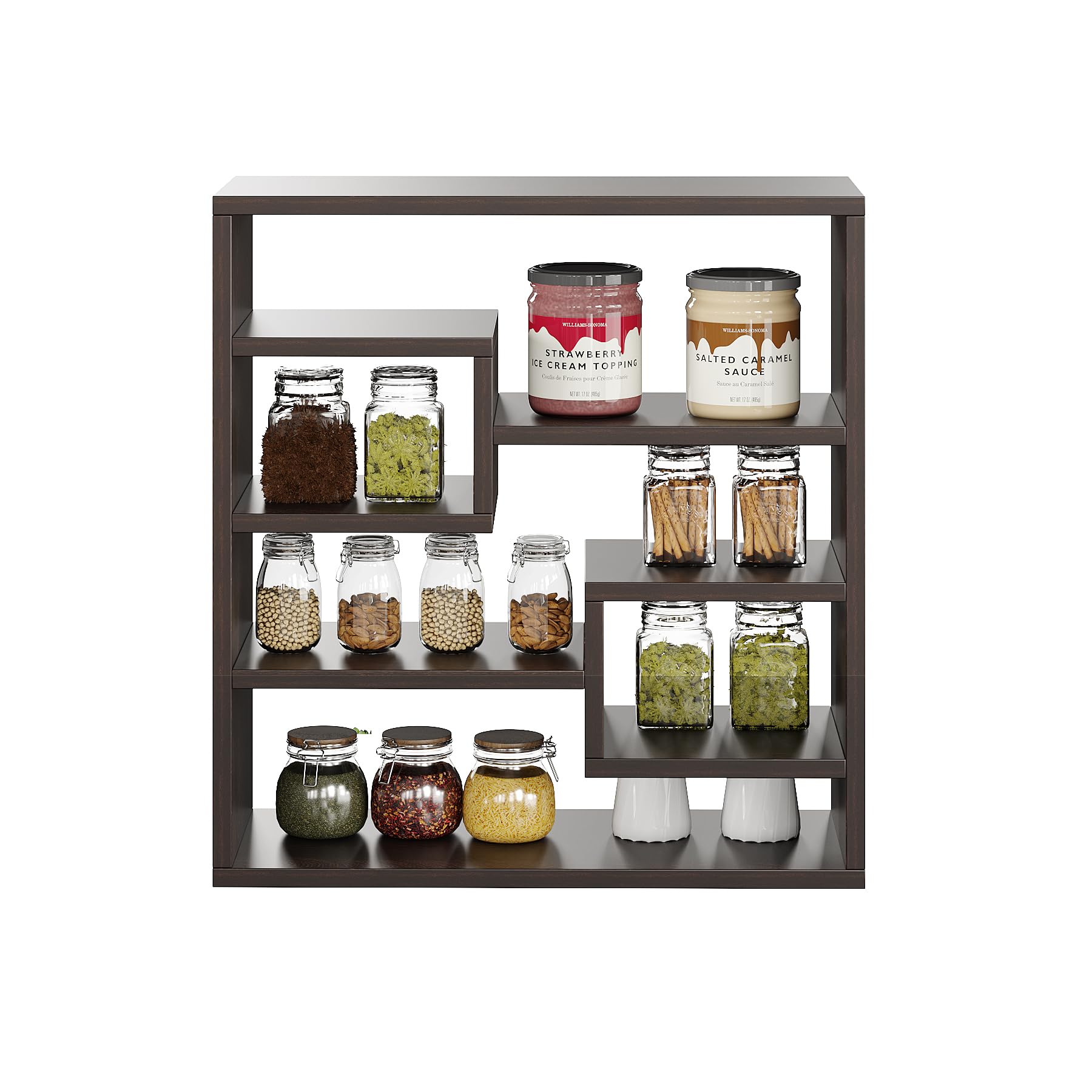 FURNEASER Brian Kitchen Rack Shelf Multipurpose Wooden Wall Mounted Spice Jar Rack Shelves for Kitchen Storage Kitchen Shelf Organizer Kitchen item Containers Hanging Shelves (Wenge)