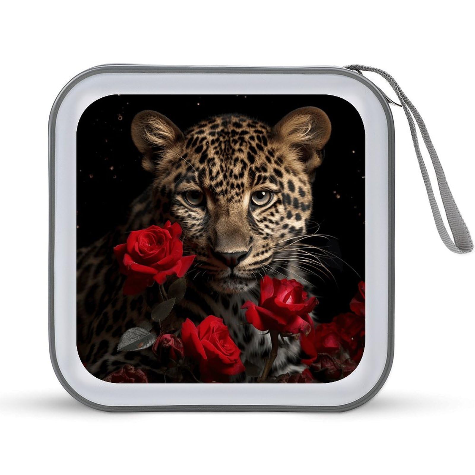 FekiLoot Rose Leopard CD Case 40 Capacity DVD Case Holder Hard Plastic DVD Disc Storage Binder for Car Portable Zipper Disc Storage Organizer Wallet Bag for Home Travel