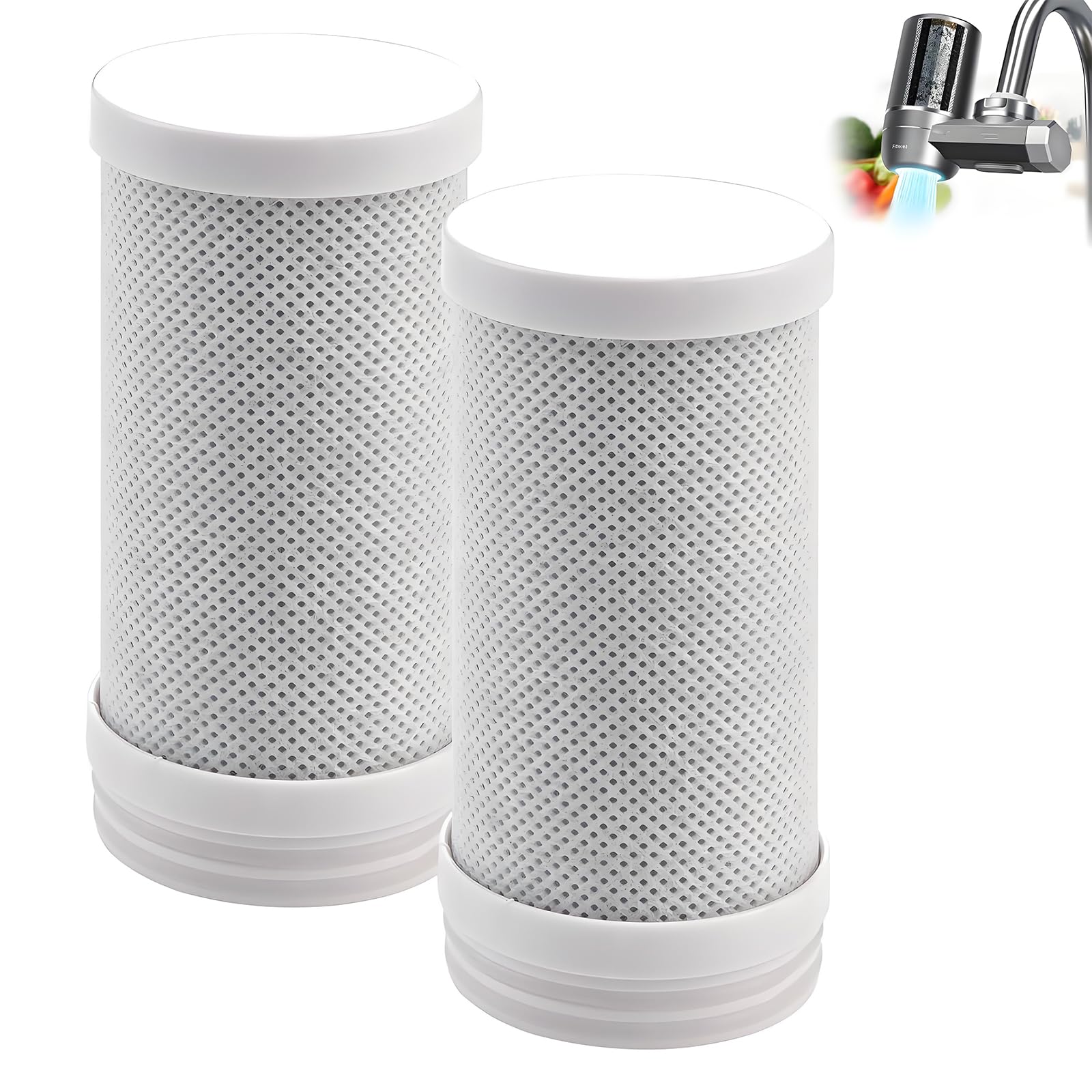 2 Stück Wasserreiniger Filterelement, Wasserfilter Wasserhahn, Filterelement Filtert Chlor, Aktivkohleblock Filterkartusche für Wasserhahn, Reduziert Chlor, Geschmack und Geruch