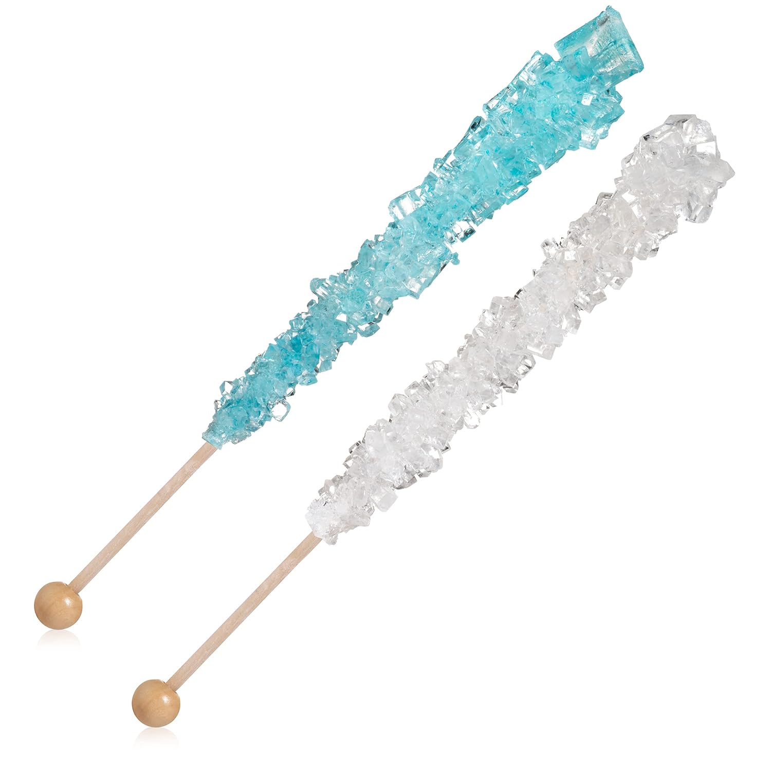 Light Blue and White Rock Candy Sugar Sticks - 36 Individually Wrapped Treats - Cotton Candy & Original Sugar Flavored