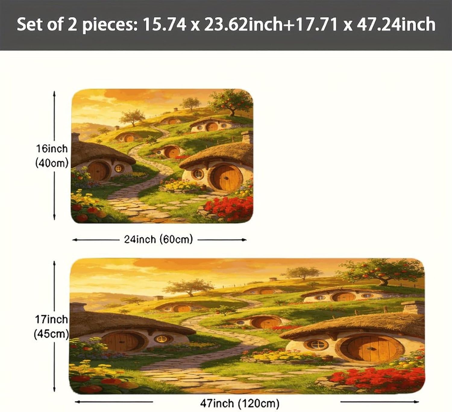 Hobbiton Kitchen Mat Kitchen Rug Set | Kitchen Rugs Flannel Velvety Washable breathable Water Absorbent Soft ，kitchen utensils for Kitchen, Floor,Laundry