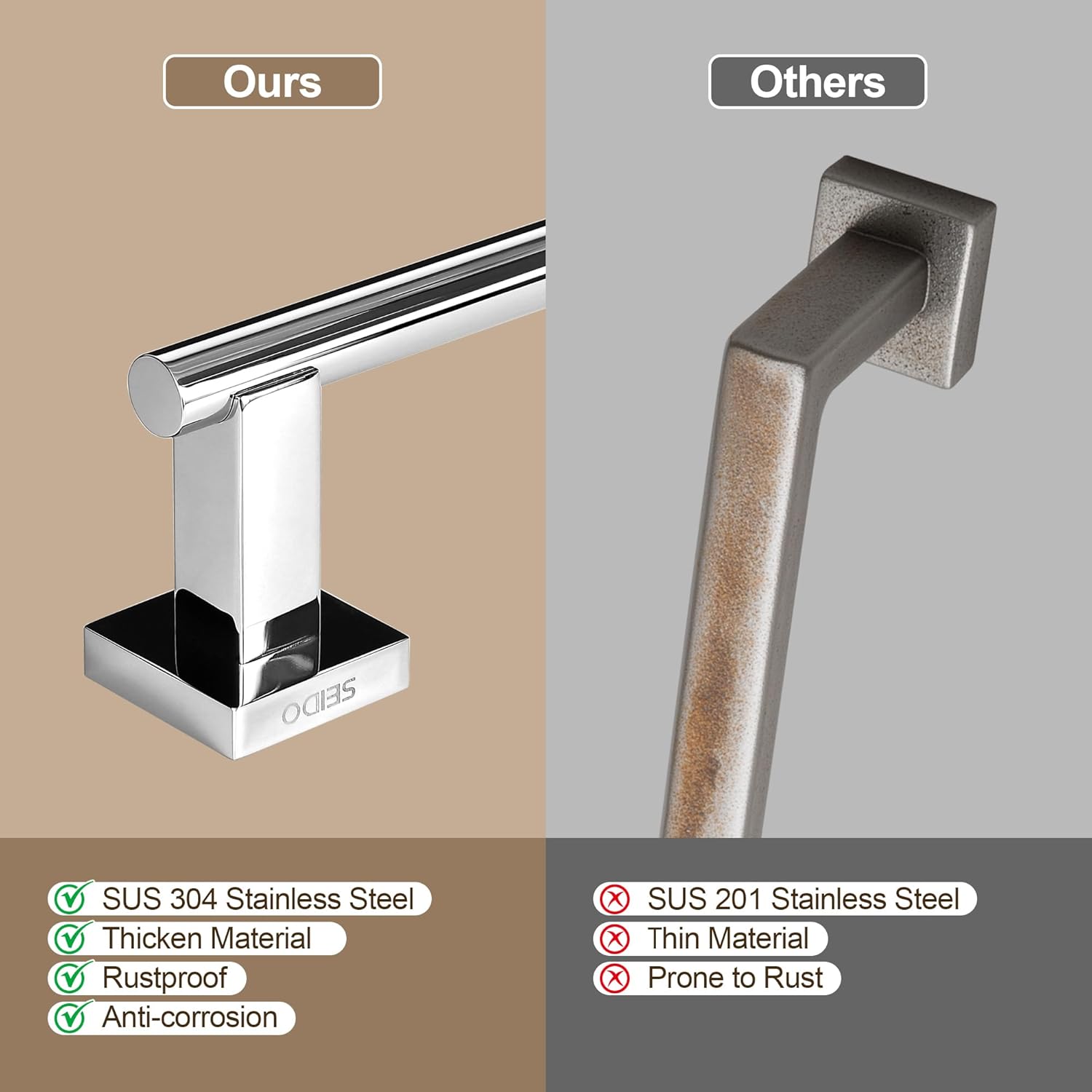 SEIDO 24 Inch Polished Chrome Towel Bar, Heavy Duty & Rust-Proof 304 Stainless Steel Bath Towel Holder, Modern Square Wall Mounted Towel Rack for Bathroom, Kitchen, RV