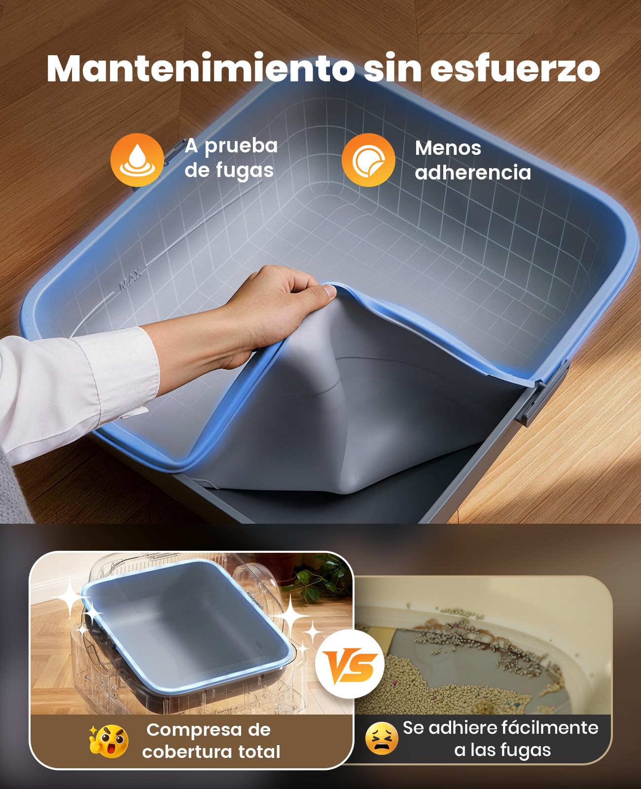 oneisall Arenero para gatos autolimpiante con sistema EaseClean™, arena autolimpiante para gatos XXL para gatos grandes, rejilla de acero inoxidable, modo automático y manual, incluye alfombrilla y 40