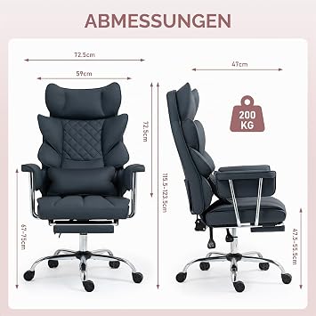 Ergonomic Office Chair with Footrest Executive Chair with 360° Rotation Function 90-135° Adjustable Backrest and Soft Armrests for Optimal Comfort (Dark Blue)
