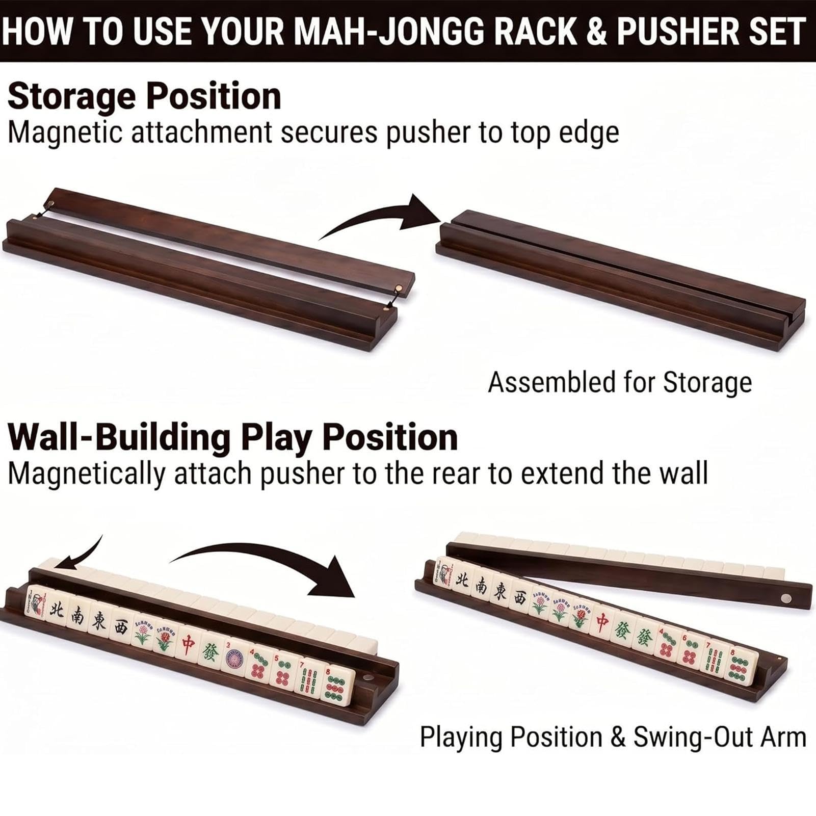 Mahjong-Ständer aus Holz Tischspiel-Zubehör | Magnetische Mahjong-Schieber und Holz-Ständer Für Domino-Steine Für Zuhause, Partys & Reisen, Clubs, Festivitäten, Männer