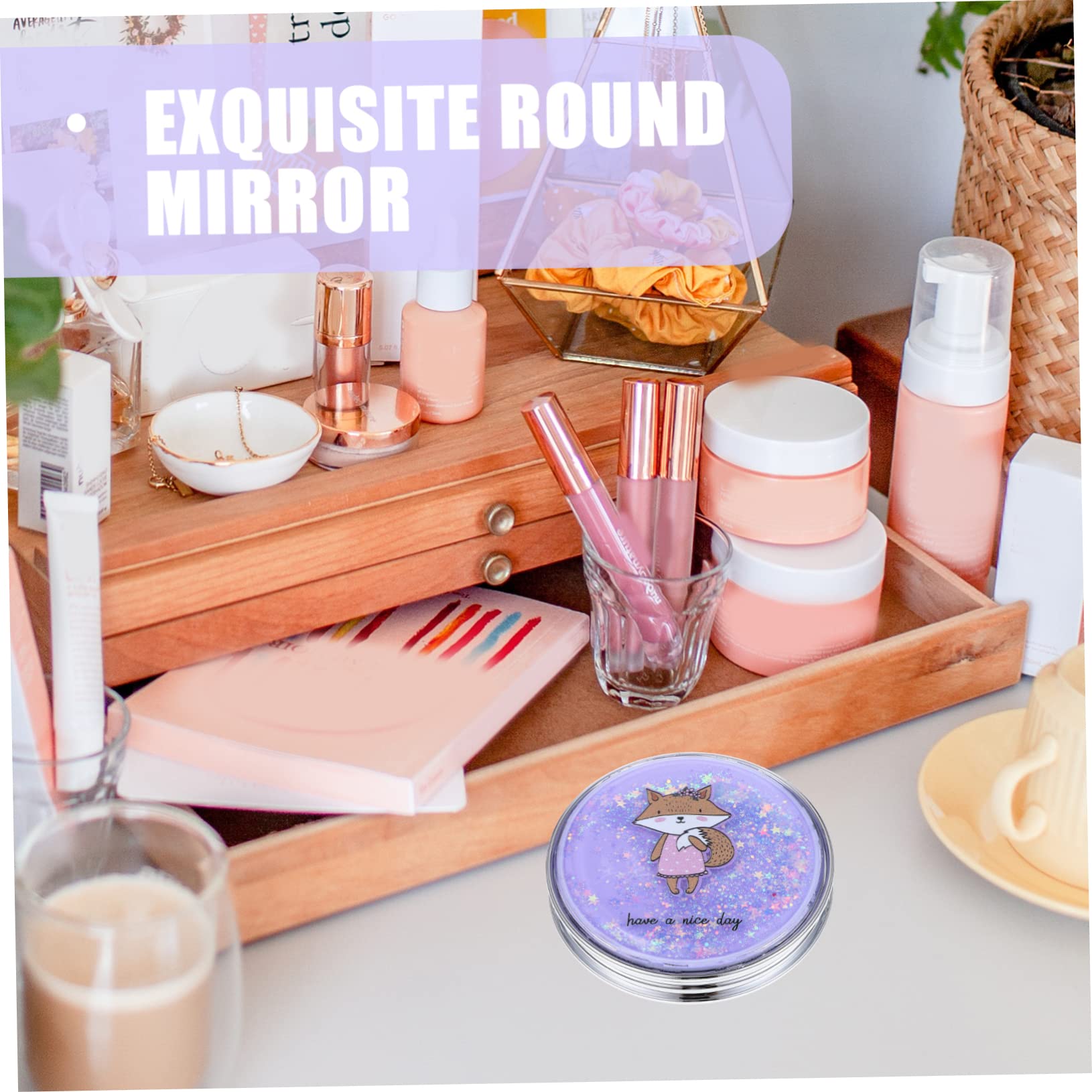 Healeved 5 Stück Schminkspiegel aus Treibsand runder Spiegel Make-up-Waschtisch Hallo Machen LED zweiseitiger Handspiegel Kleiner Schminkspiegel Kleiner Spiegel Abs Violett