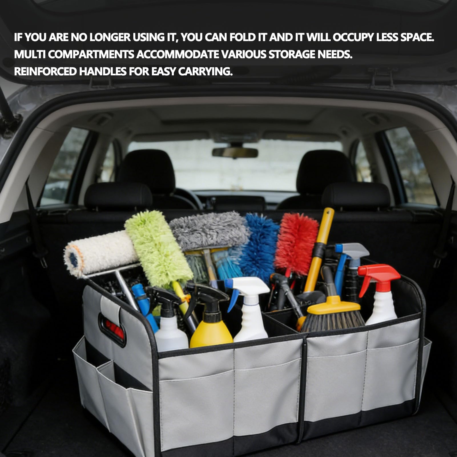 Ejoyous Organizzatore Pieghevole per Bagagliaio dell'auto, in Tessuto Oxford, 58 X 32 X 37 Cm, Multi Scomparto, Maniglie Pieghevoli, Base Antiscivolo, per SUV, Camion, Campeggio, Generi alimentari.