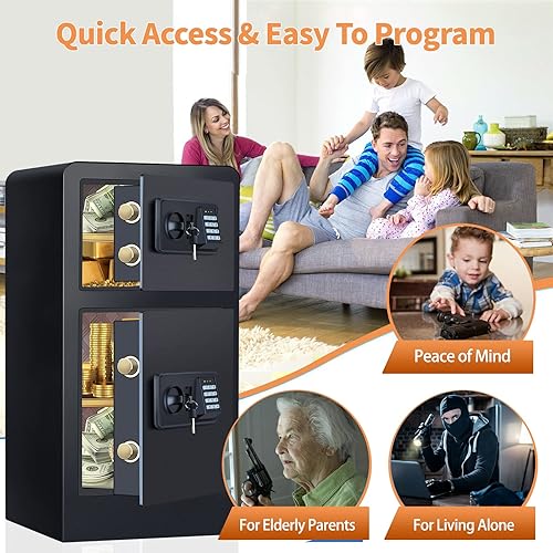 Miniatura 6 de Caja fuerte para el hogar, 1.5 cúbicas, resistente al fuego, impermeable, con llave de teclado digital, caja de seguridad antirrobo a prueba de
