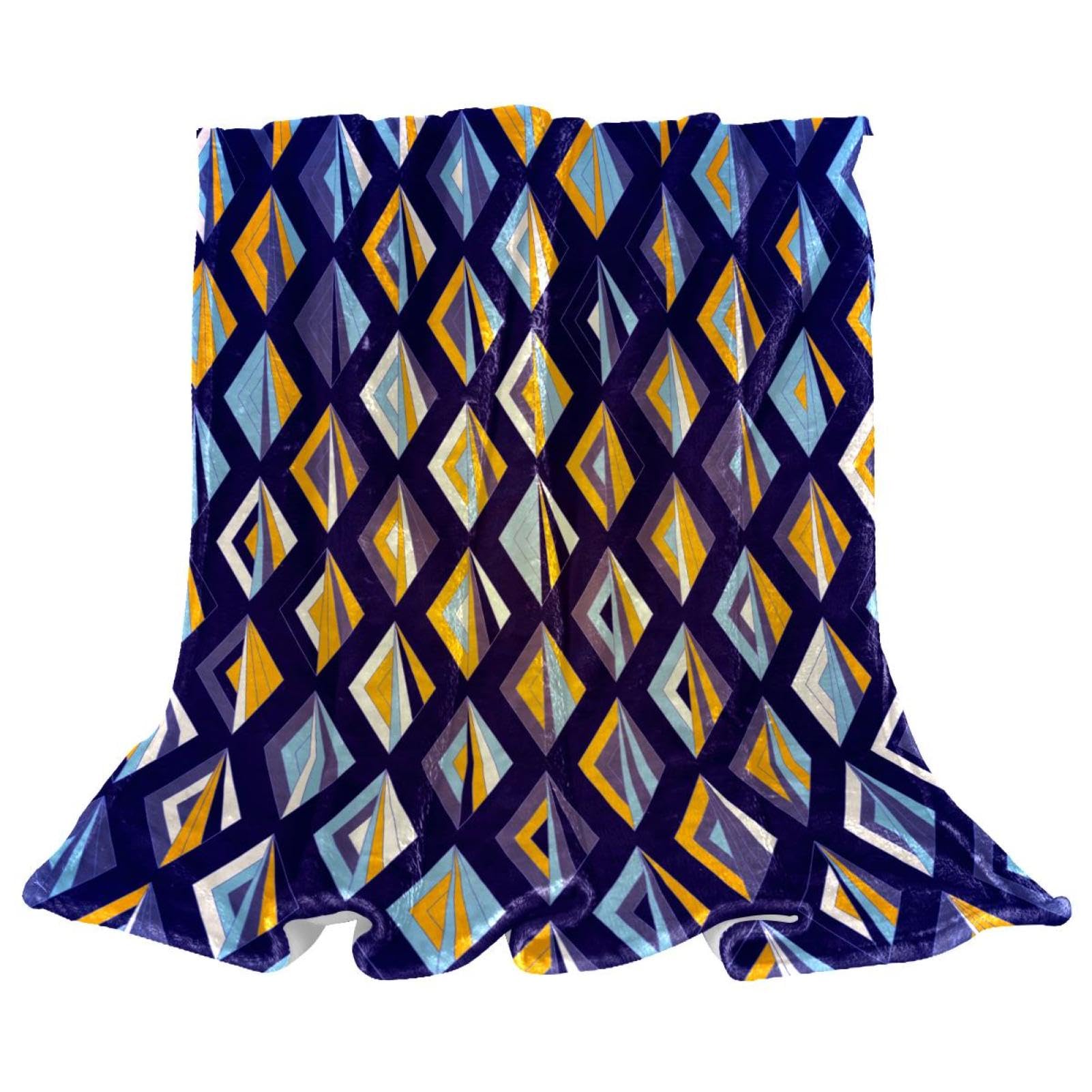 Couverture microfibre chaude et douce plaid polaire géométrique bleu 150x130