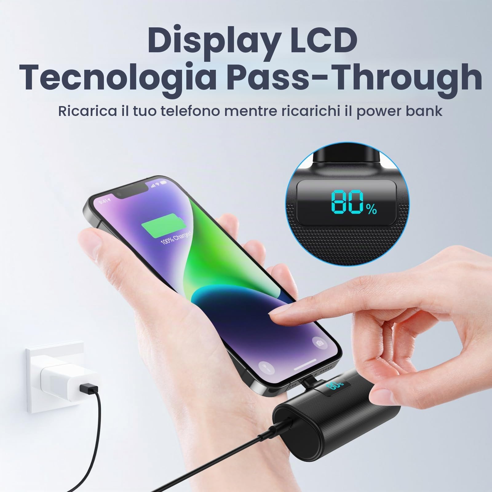 Mini Power Bank 5200mAh, 20W PD Ricarica Rapida Powerbank, Ultra Compatto Caricatore Portatile con LCD Display Batteria Esterna per iPhone 14/14Pro/13/13 Pro/12/12Pro/11/X/XR/8/7/6 ecc-2 Pezzi