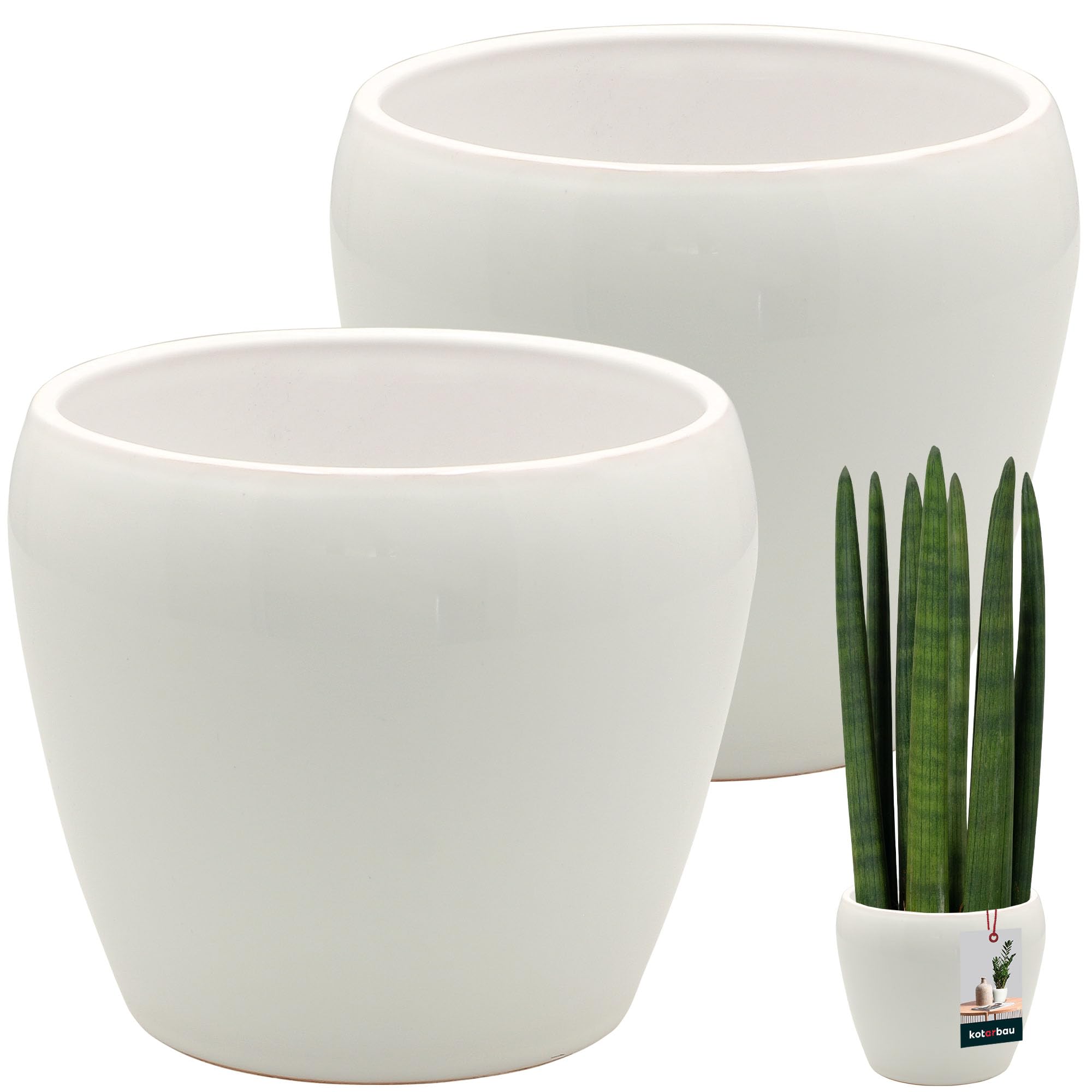 KOTARBAU® Flower Pot Grey Glazed Ceramic Flower Pots Indoor Flower Planter Plant Pot, White, ⌀ 15 cm
