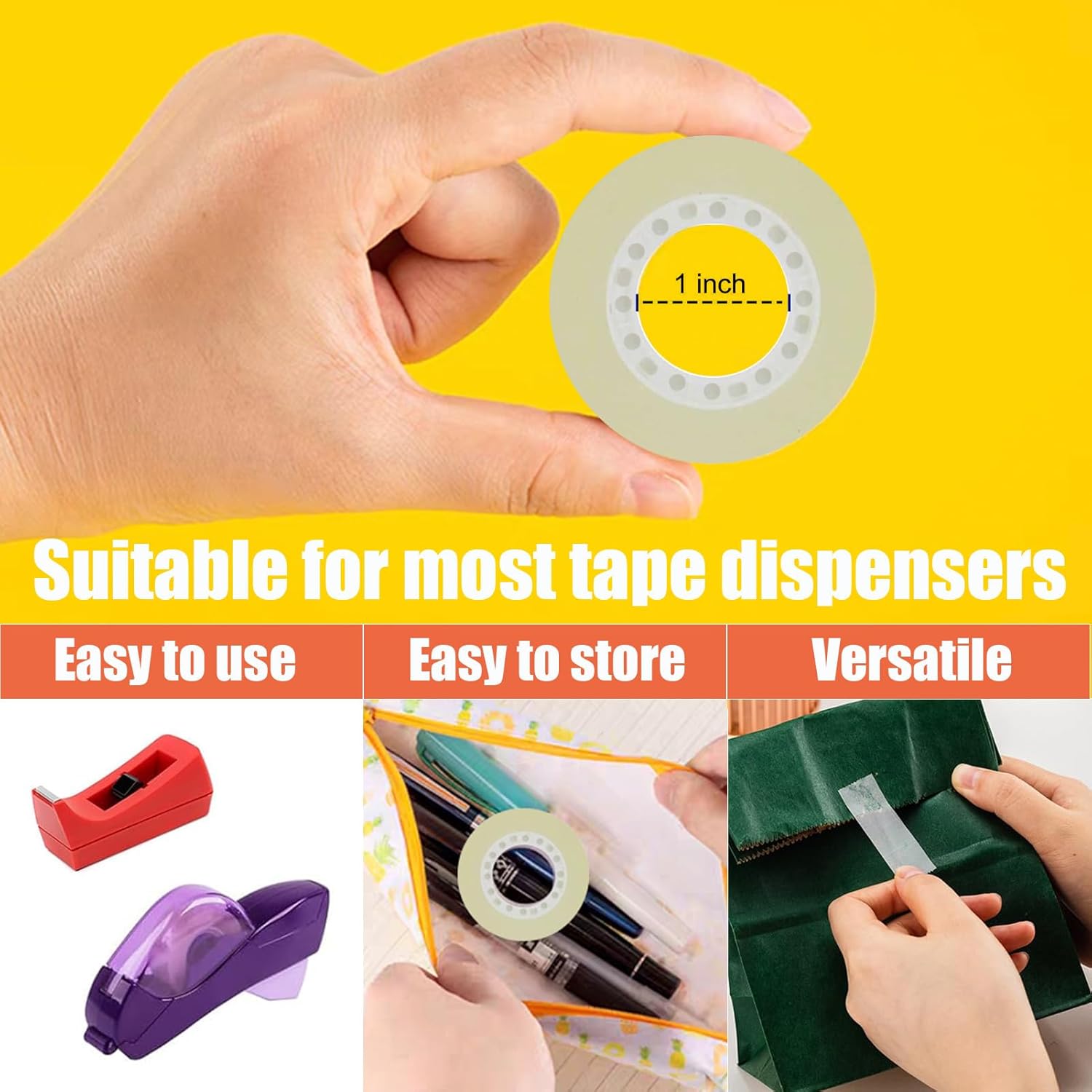 Tape Refills, 60 Rolls 1 Inch Core Gift Wrap Tape, Suitable for Almost Transparent Tape Dispenser, 3/4 Inch X 1000 Inches Each Roll,60000 Inches Total.