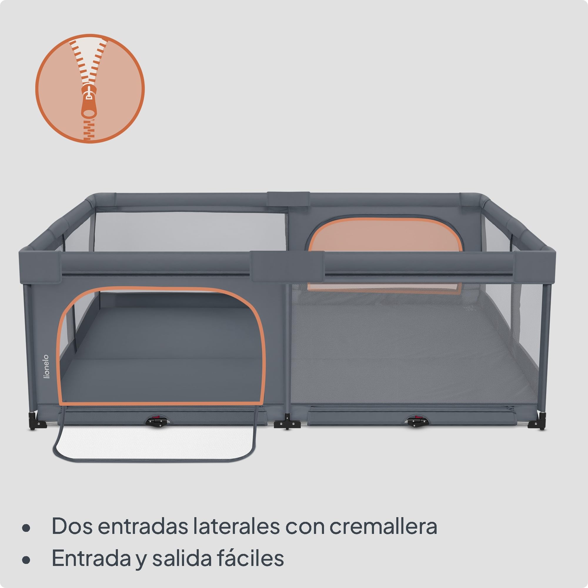 Lionelo Florence XL Easy Fold Parque Infantil Bebé Plegable, Corralito Bebé XL con Rejilla Transpirable, sin Montaje, 2 Entradas con Cremallera, Bordes Acolchados y Fácil de Limpiar, 180 x 200 cm