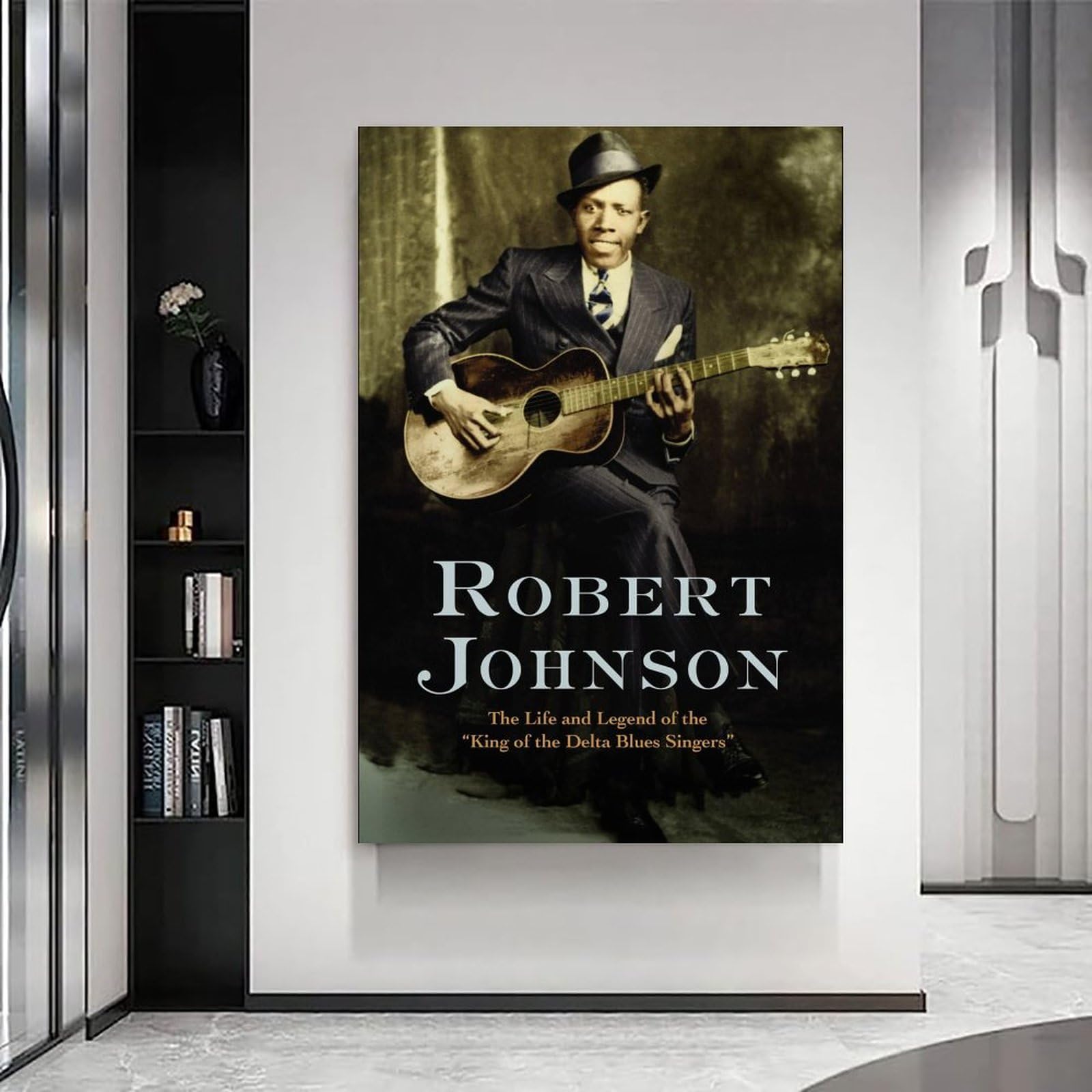 NgAnoh Poster su tela con stampa artistica da parete in bianco e nero di Robert Johnson che suona la chitarra, idea regalo, decorazione per la casa, 20 x 30 cm