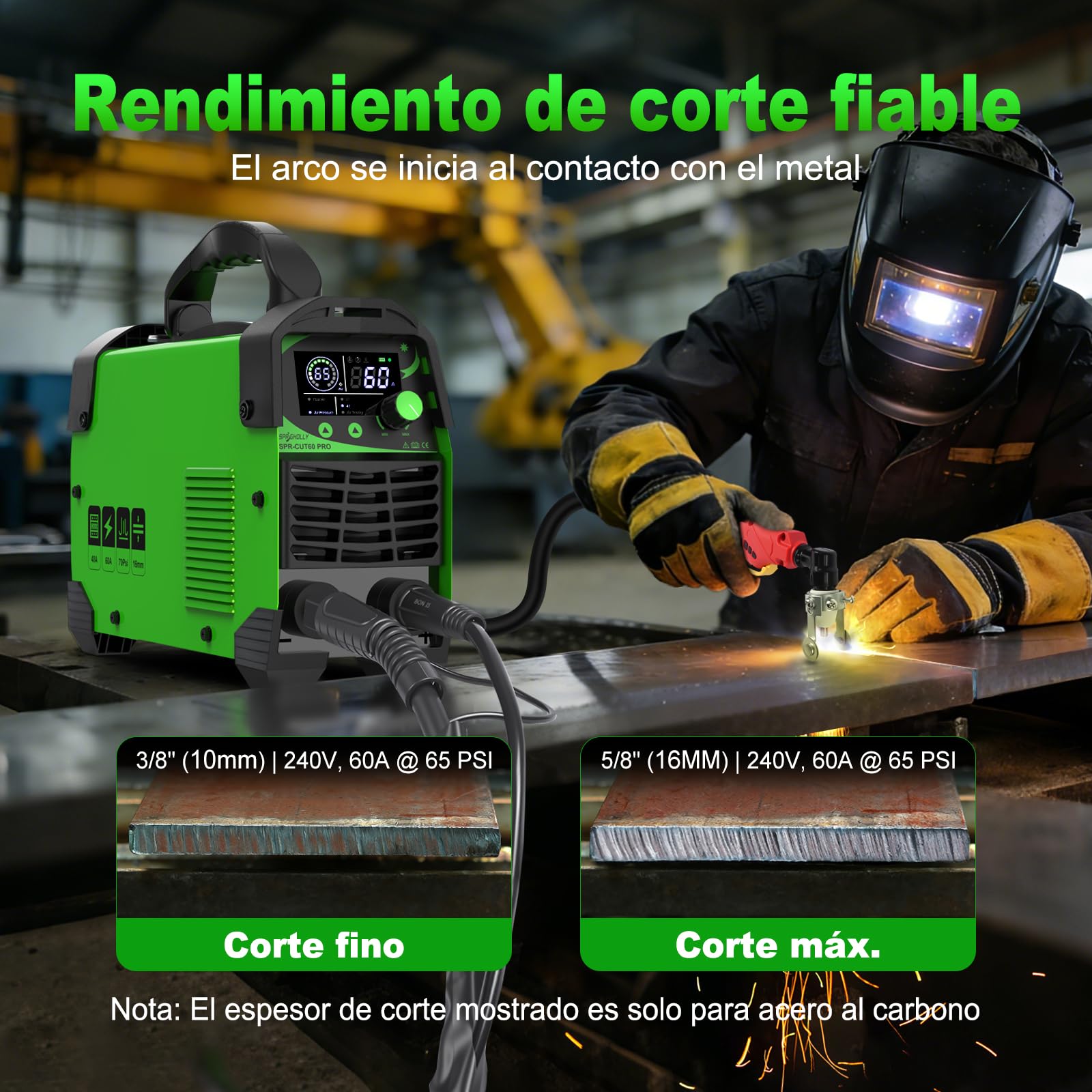 CUT60 PRO 60A IGBT Taglierina al Plasma 240V - Taglio max acciaio 16mm, taglio pulito 10mm - Display LED digitale, modalità 2T/4T, protezione sovraccarico, avvio facile