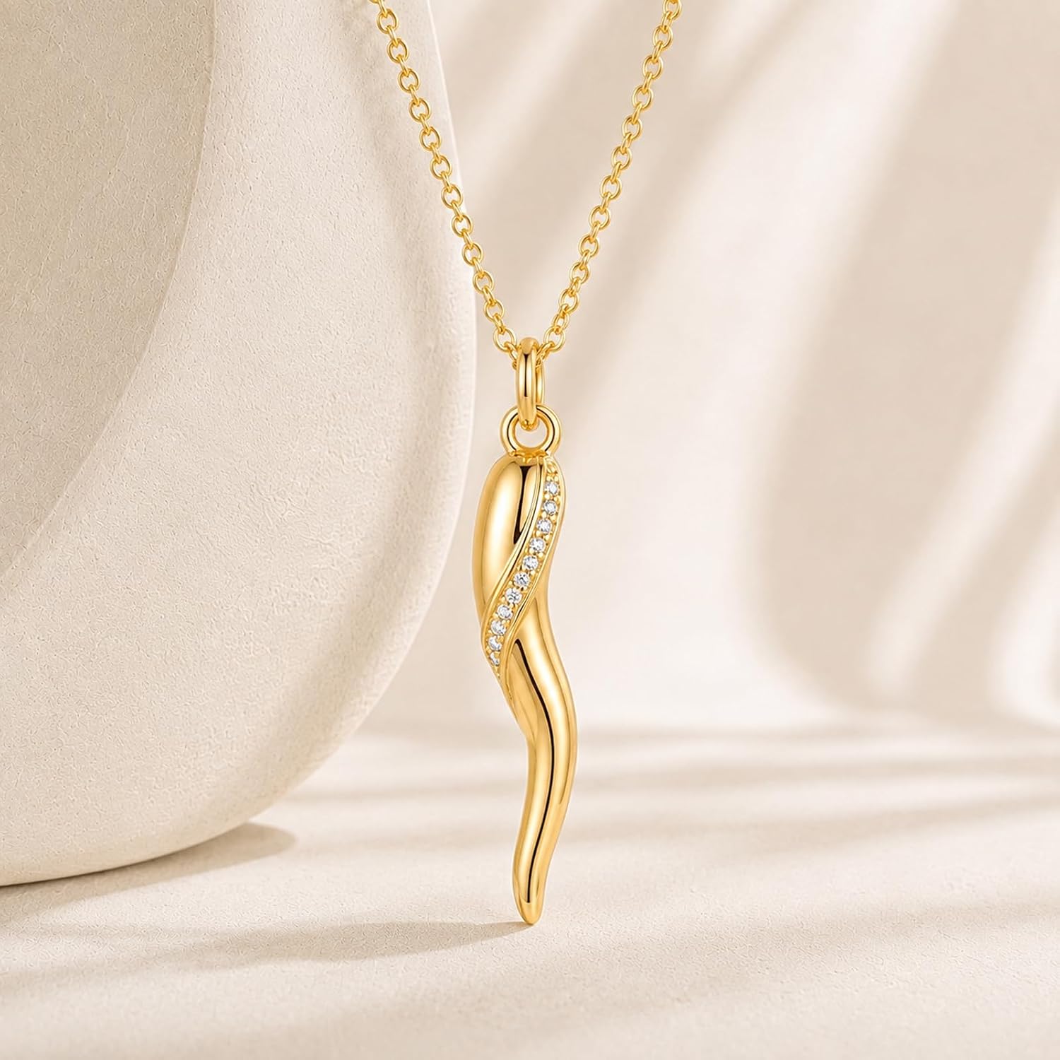 14K Gold Italian Horn Necklace for Women Gold Cornicello Pendant Talisman