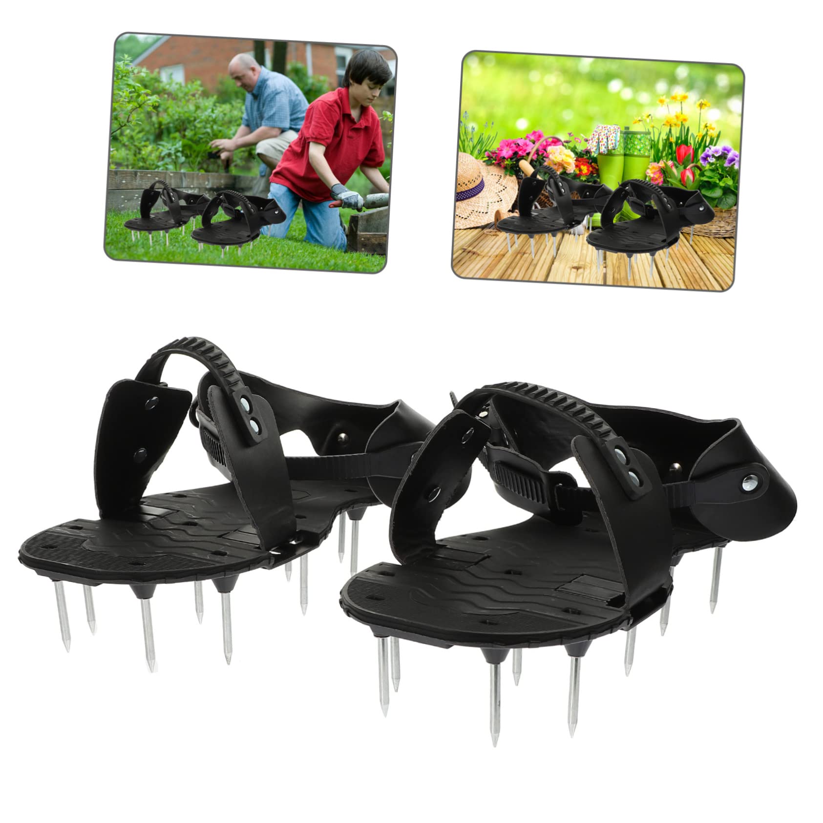 Didiseaon Zapatos Aireadores de Césped para Mejorar la Salud del Césped de PU Púas Ajustables Sandalias Negras para Jardinería en Jardín