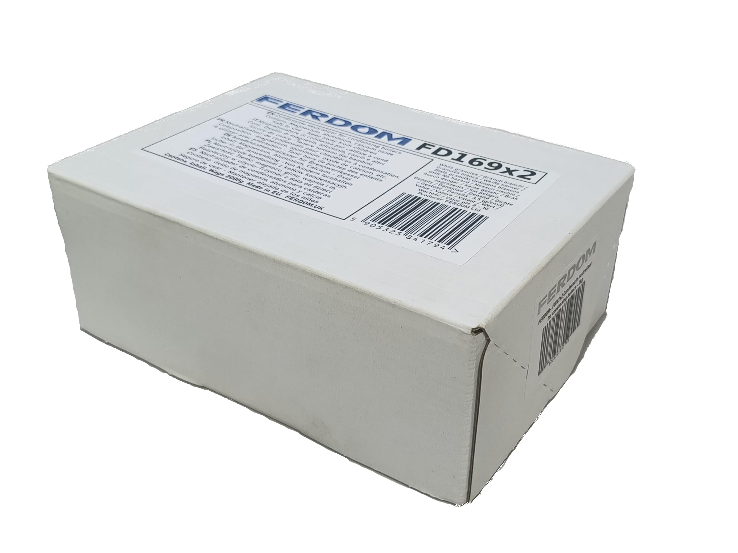 FERDOM FD169 2kg. Neutralizador de Condensados Para Todo Tipo de Calderas de Condensación. Protege los Sistemas de Alcantarillado y el Medio Ambiente del Agua. Pellets 5-10mm, pH 8-10. Producto Seguro