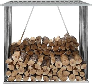 Gecheer Log Storage Shed, Firewood Storage with Galvanized Steel Construction 64.2 x 32.7 x 60.6 Inches Gray Metal Outdoor Log Rack for Backyard Patio and Home Use