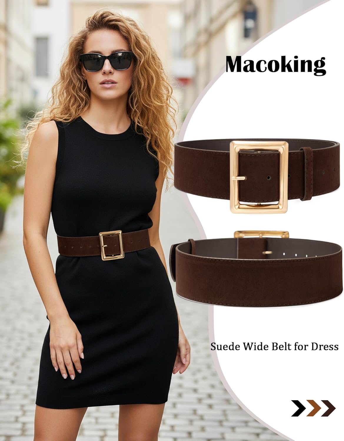 Wide Chunky Belts for Women Fashion Suede Belt for Dresses Skirt with Gold Buckle - Image 2