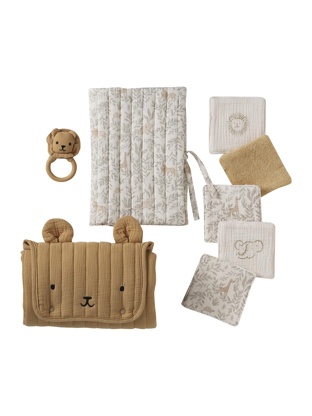 VERTBAUDETCoffret cadeau naissance 8 pièces : 1 hochet, 1 tapis à langer nomade, 5 lingettes, 1 pochetteBabyloneTU