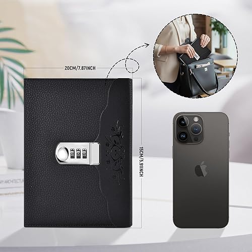 Miniatura 13 de ARRLSDB Diario de cuero con cerradura, cuaderno de escritura, planificador organizador digital con contraseña, cuaderno personal con bloqueo (azul)