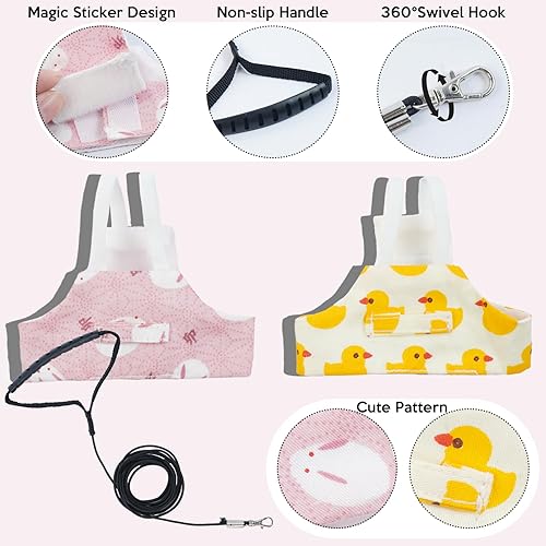 Miniatura 2 de Bonaweite Paquete de 2 chalecos de traje de vuelo de pájaros, arnés de loro con correa de 6.56 pies para entrenamiento de vuelo al aire libre, ropa