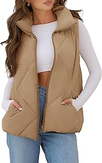 MEROKEETY Womens 2025 Puffer Vest Sleeveless Zip Up Quilted Coat Stand Collar Gilet Jacket With Pockets