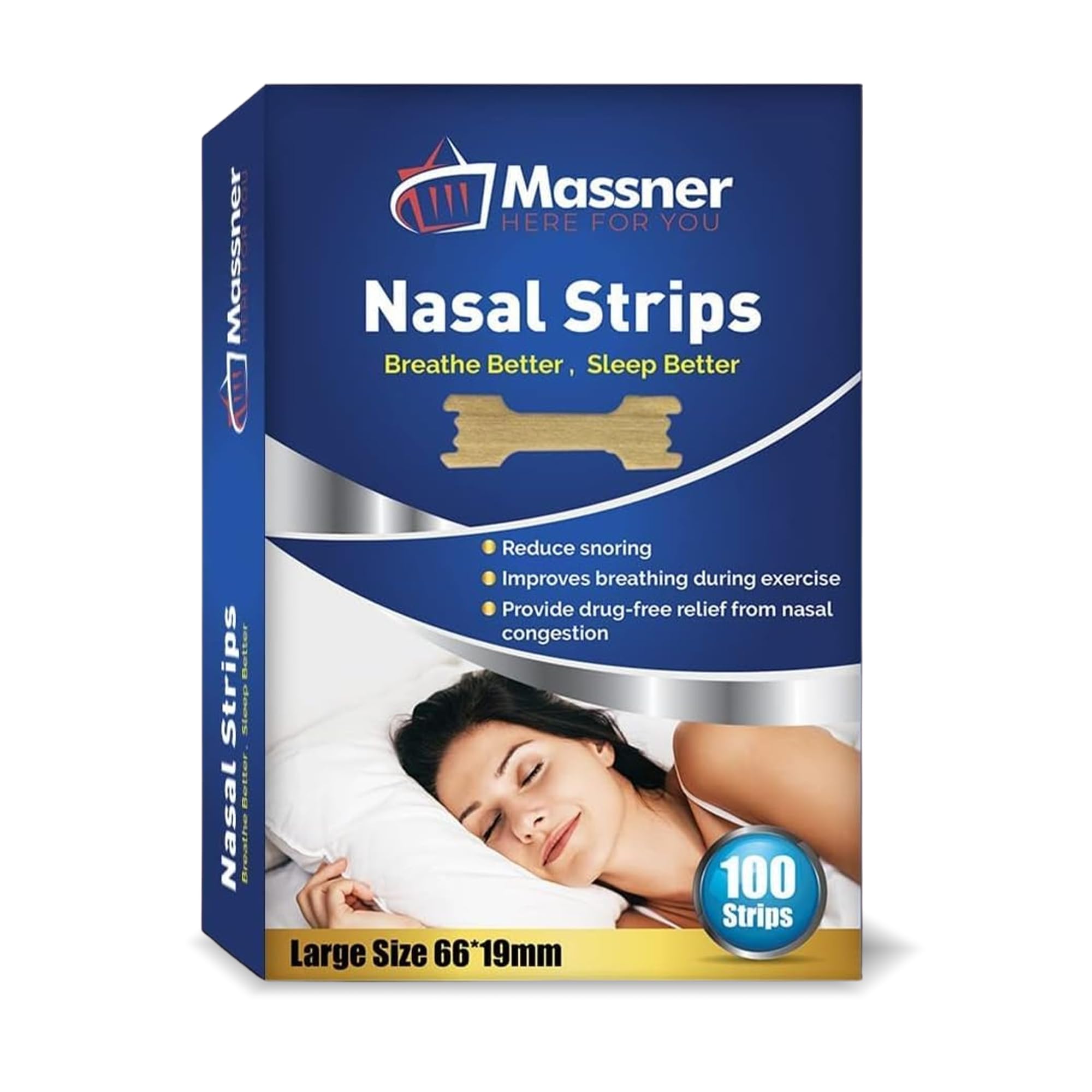 Nasal Strips for Sleeping, Large 100 Pack - Perfect Nose Strips for Breathing and Snoring Solution - Best Anti-Snoring Strips for Stuffy Nose Relief, Congestion and Right Breathe
