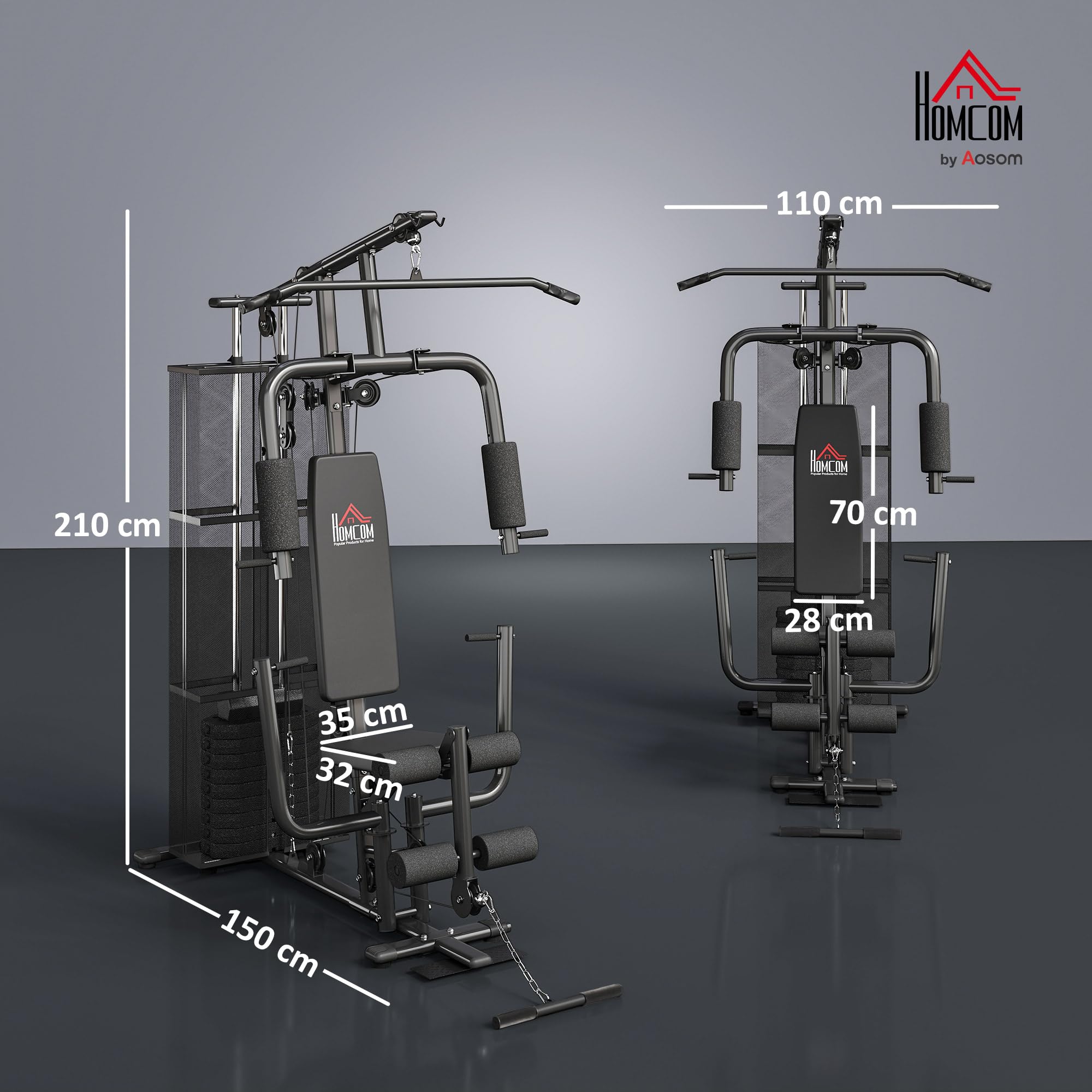 HOMCOM Kraftstation Fitnessstation Fitnessgerät bis 120kg Multifunktion Krafttraining Multistation Trainingsstation mit Latzug Butterflystange 45kg Gewichten Seil, Fitnessgeräte für Zuhause