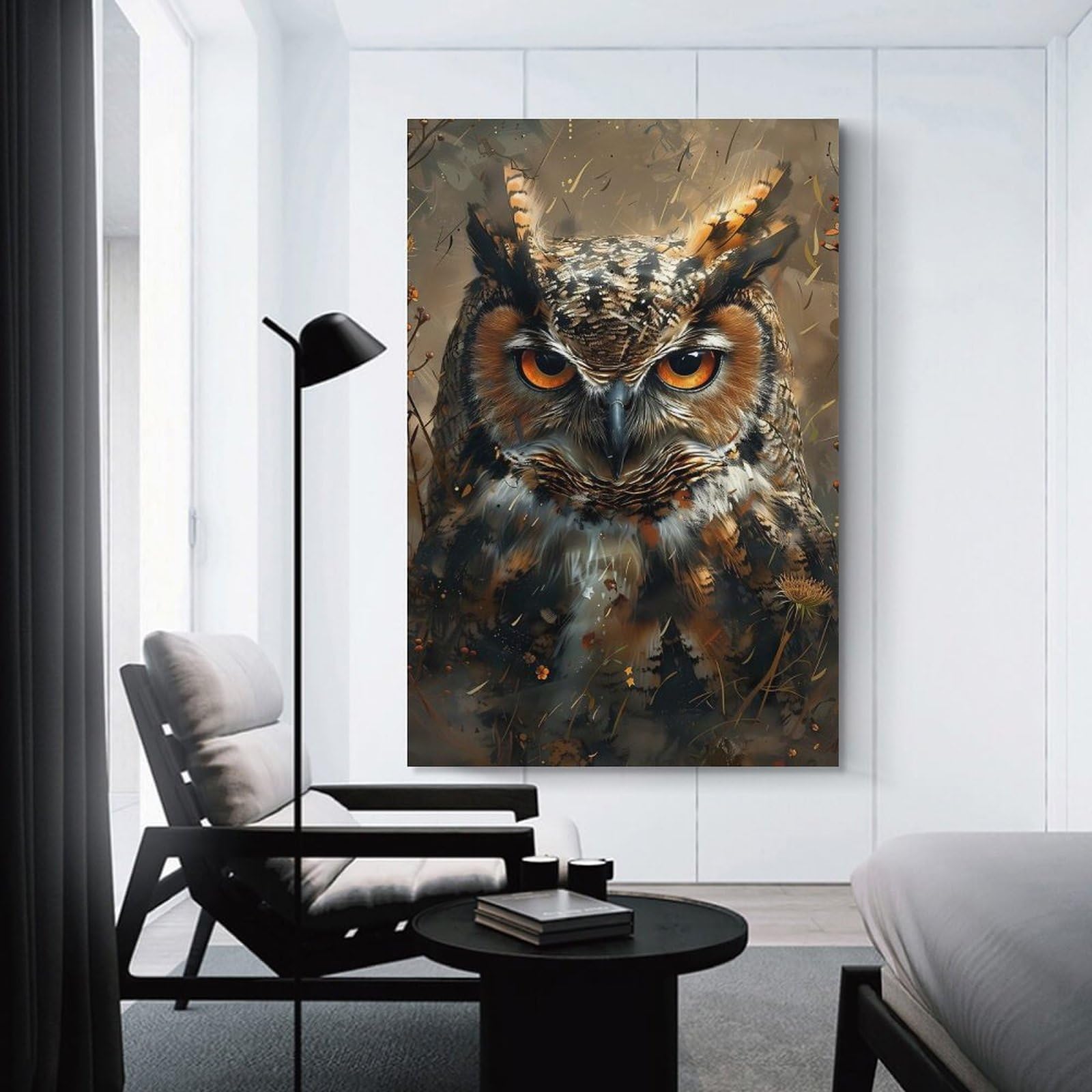 Junmoney Intense Owl Portrait Wall Picture Print 12x18inch(30x45cm), for Home Walls, Creative Rooms Or Shared Spaces, Stylish Home Artwork for Focal Walls