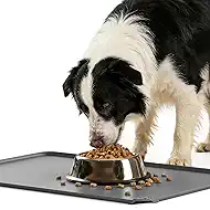 ESTHELLO Waterproof Pet Feeding Mats - Advanced Silicone Dog Food Mat Easy to Clean for Dog & Cat Bowls, 24''x16'' Premium Gray