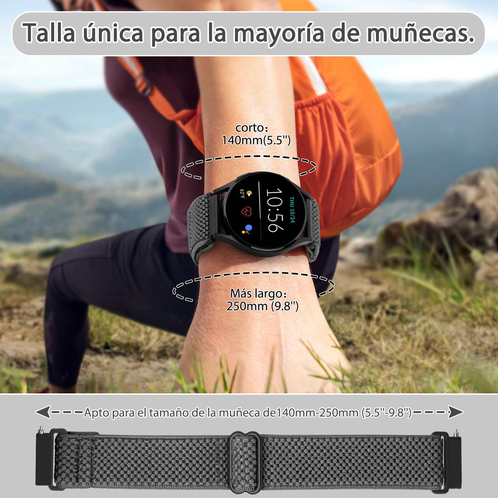 Correas de Reloj Compatibles 18mm 19mm 20mm 22mm 24mm, Pulsera de Repuesto de Liberación Rápida, Nailon Elástico Solo Loop